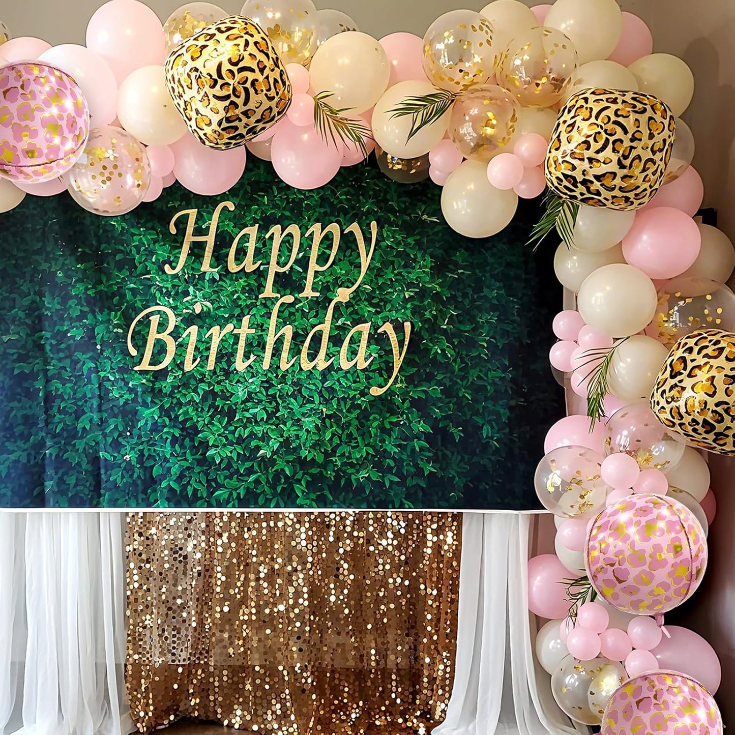 6Pcs Gold and Pink Cheetah Print Foil Balloons, 22inch 4D Leopard Theme Balloons, Large Round Ball Animal Foil Balloon for Cheetah Zoo Themed Wild Jungle Birthday Party Backdrop Decorations