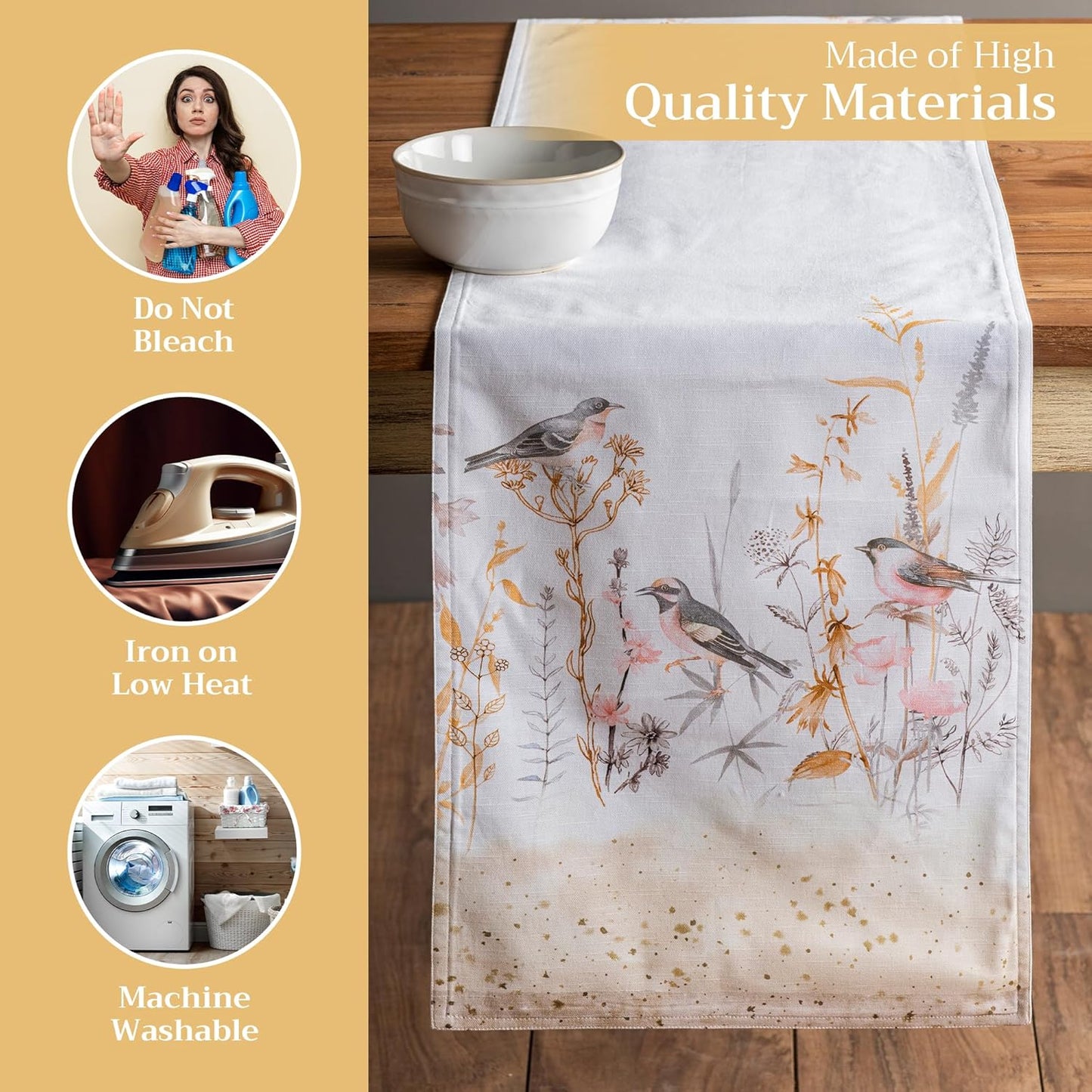 Maison d' Hermine Table runner 100% Cotton Double Layer Table Runners 72 inches long Decorative for Home Kitchen Dining Party Wedding Bridal Shower Spring Summer (Meadow Florals - Beige, 14.50" x 72")