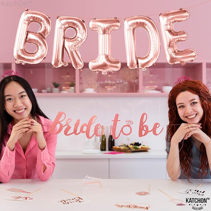 KatchOn, Bride Balloons Rose Gold - 16 Inch | Bachelorette Party Decorations | Rose Gold Bride Balloon for Pink Bridal Shower Decorations | Bridal Shower Balloon | Bachelorette Balloons