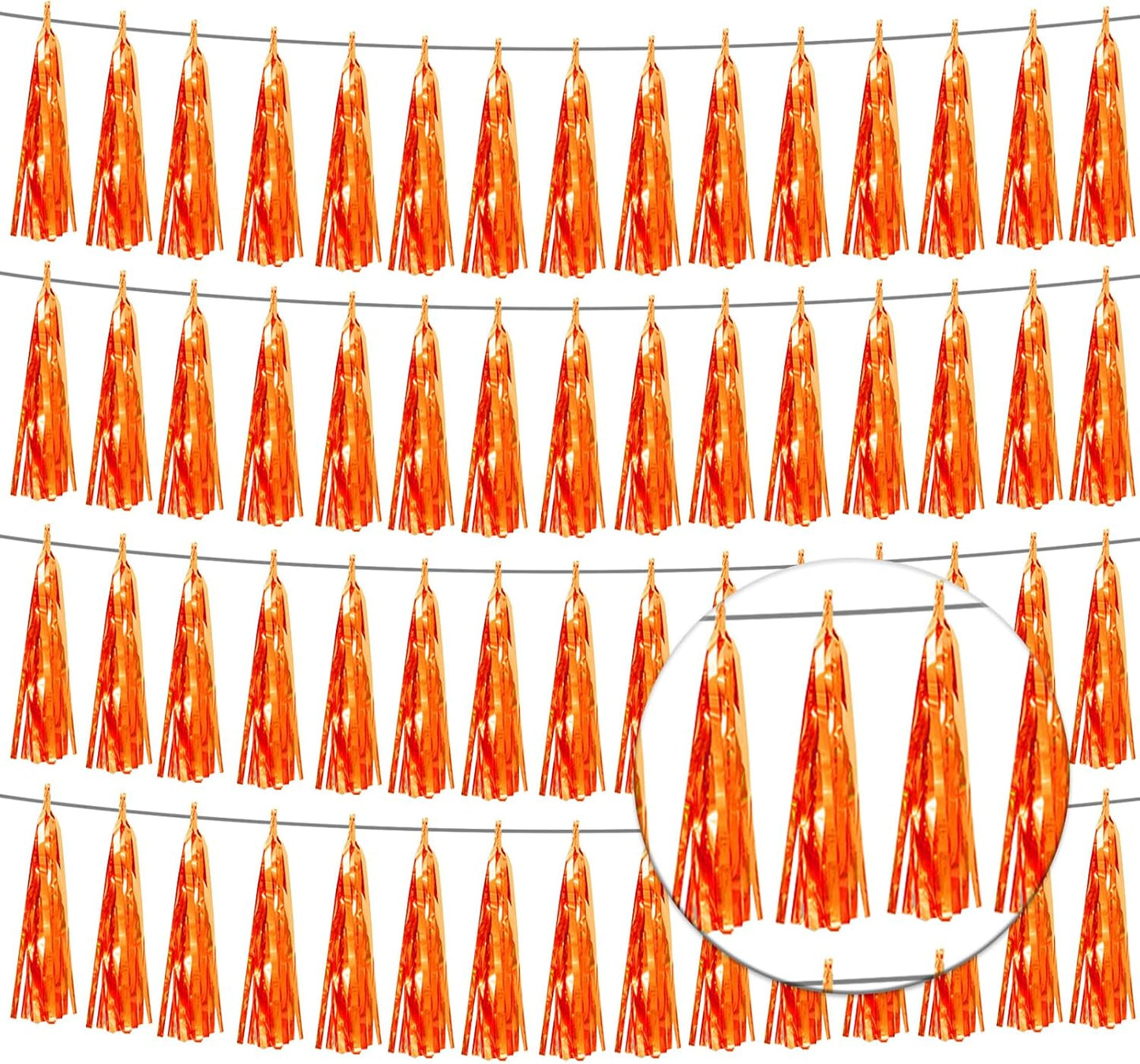 4P Orange Foil Fringe Tassel Banner Garland Metallic Tinsel Streamers Wall Hanging Curtain Backdrop Banner for Parade Floats, Graduation Decorations, Father's Day, Fall, Thanksgiving Party Decoration