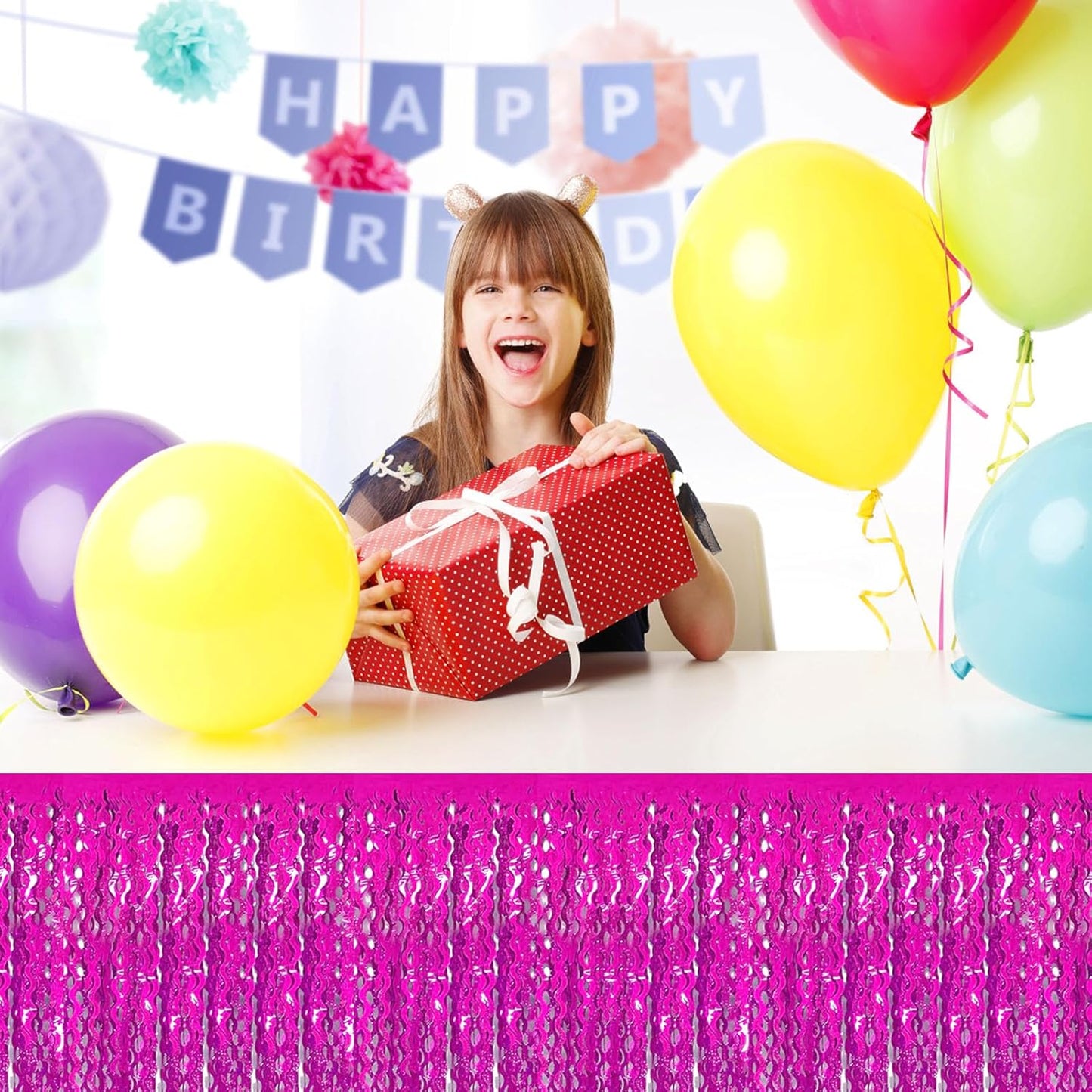 6Pack 29 x108 Inch Rose Red Wave Foil Fringe Table Skirts Metallic Banner for Tinsel Streamer Garland Backdrop for Parade Floats, Mother's Day, Easter, Graduate, Birthday, Wedding Party Decoration