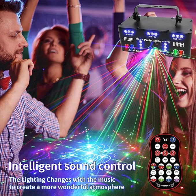 9 Eyes DJ Disco Light, RGB Party Stage Lights by Remote and DMX512 Control, Sound Activated LED Pattern Strobe Lights for Parties Live Light Show Xmas Bar Club Disco Dancing (21 Eyes Lights)
