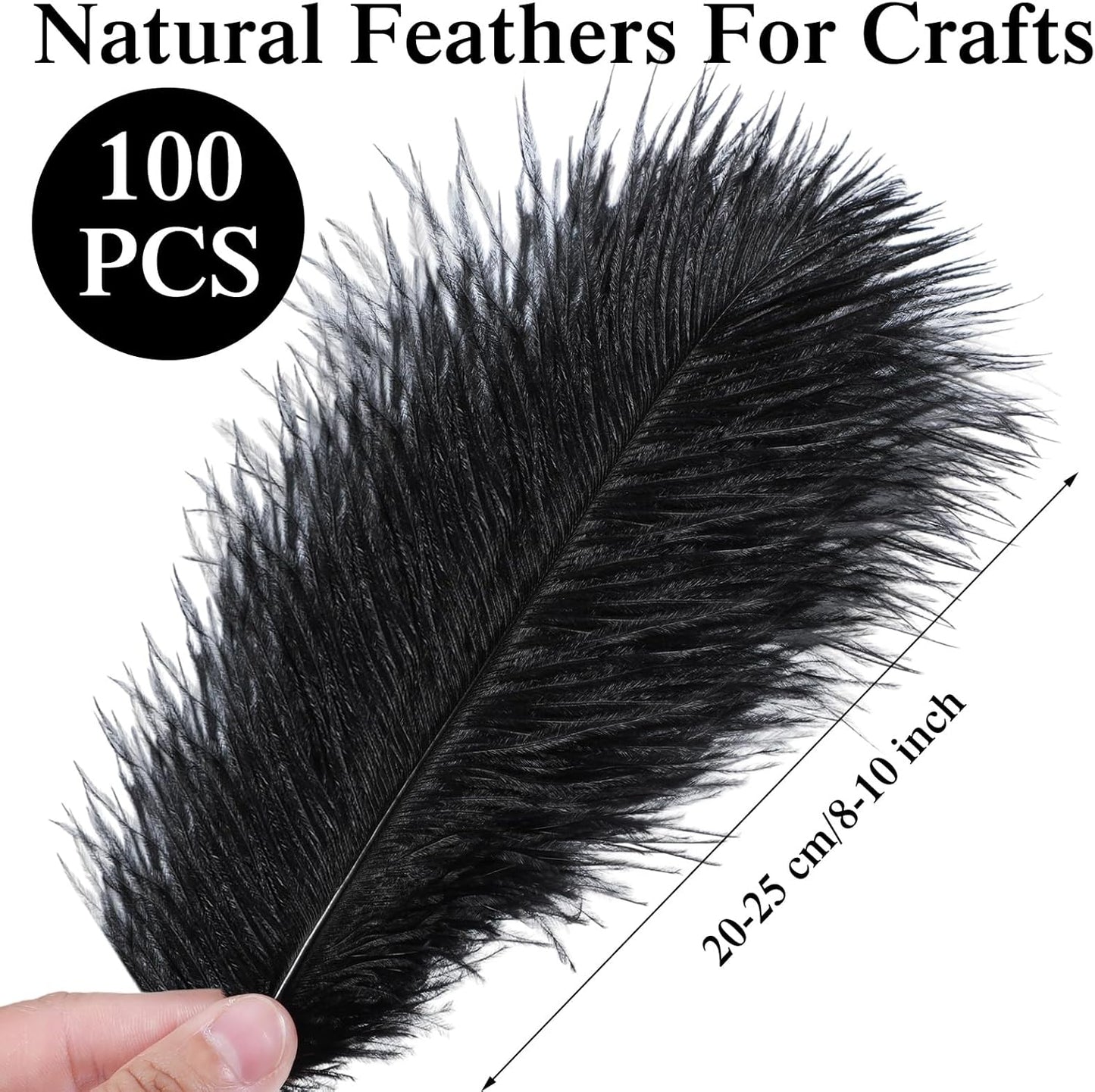 Crowye 100 Pcs Ostrich Feathers Bulk for Centerpieces Craft Ostrich Feathers for Vase Wedding Masquerade Party Home Costume Decorations (8-10 Inch,Black)