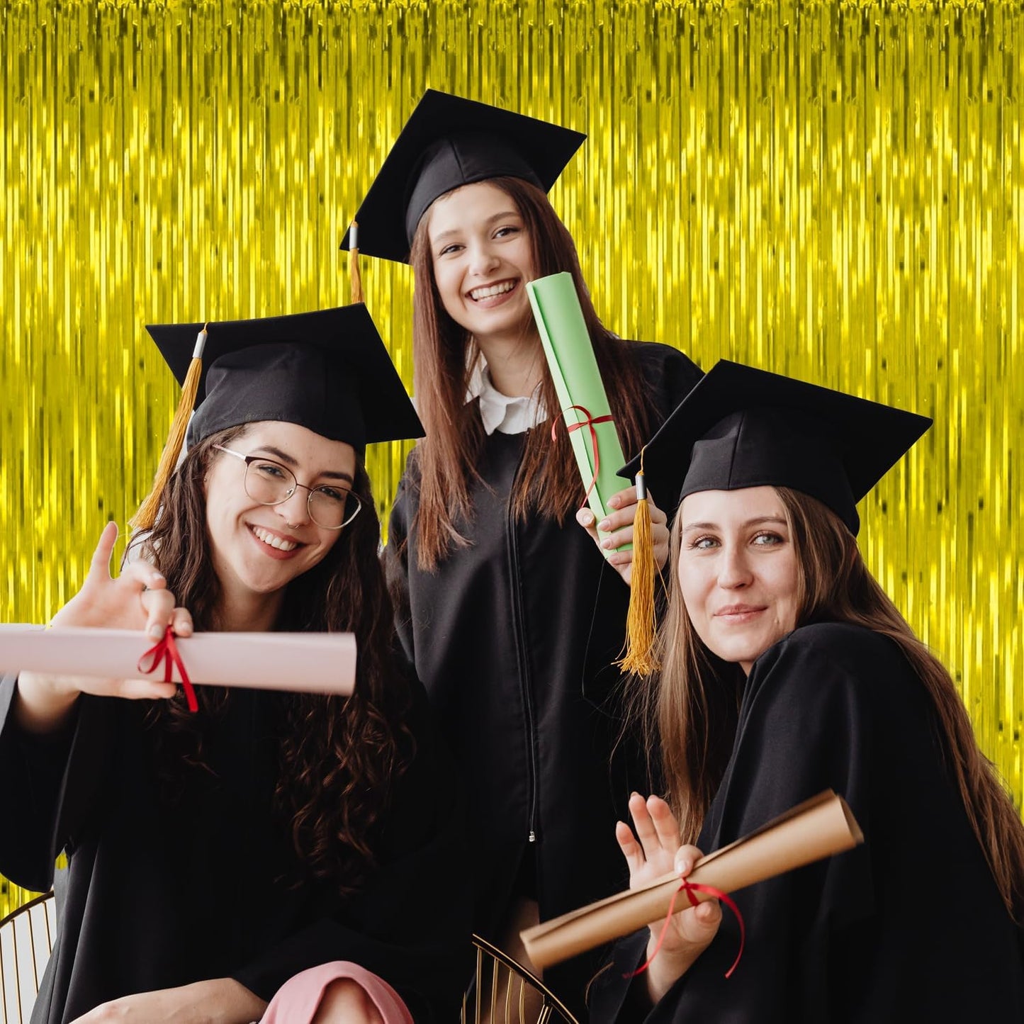 5 Pack Gold Fringe Curtain Backdrop Birthday Bachelorette Party Decorations Metallic Tinsel Streamers Foil Backdrop Christmas Graduation Wedding New Year Party Decorations