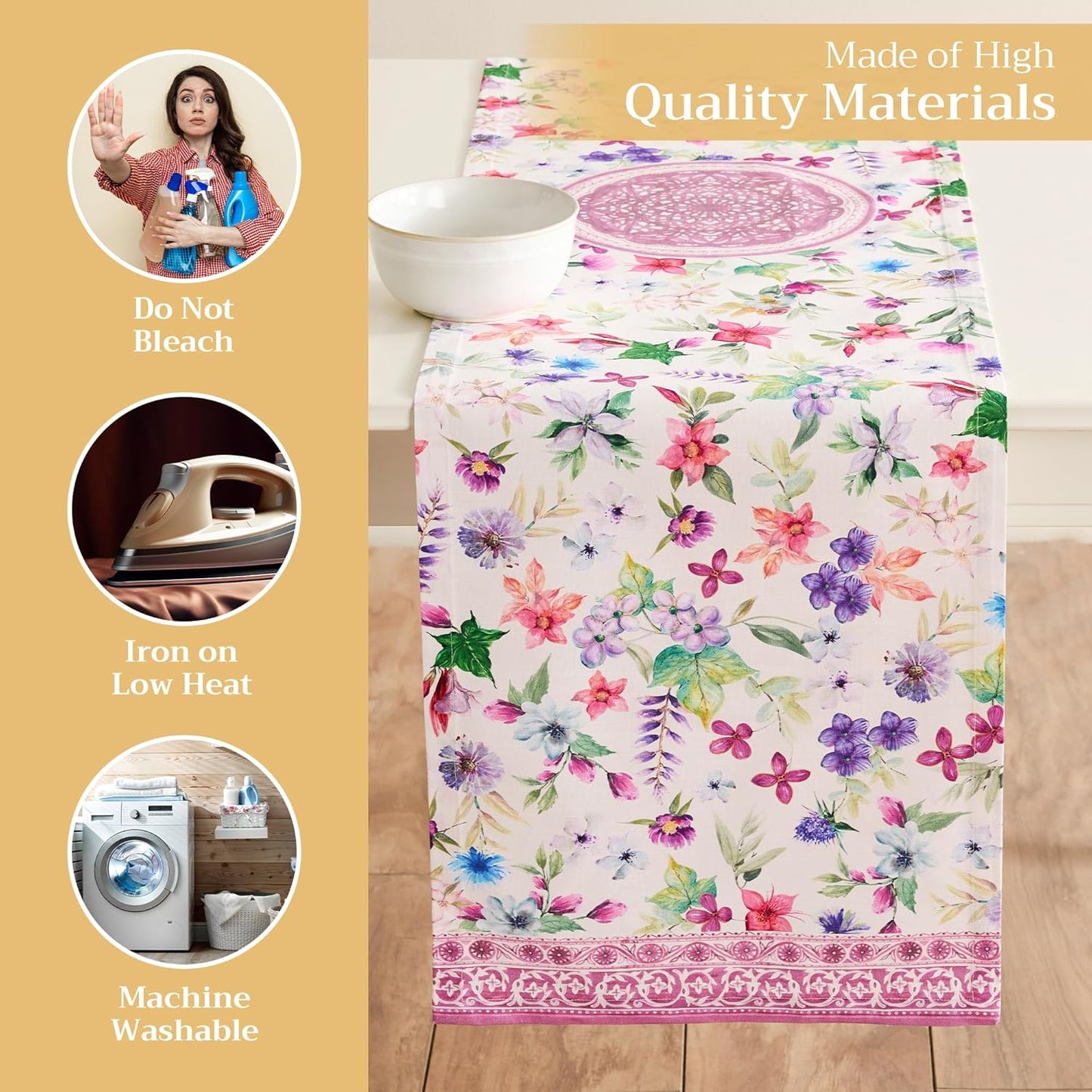 Maison d' Hermine Table Runner 100% Cotton Single Layer Table Runners 72 inches Long Decorative for Home Kitchen Dining Party Baby Shower Wedding Bridal Shower Spring Summer (Chardon, 14.50" x 72")