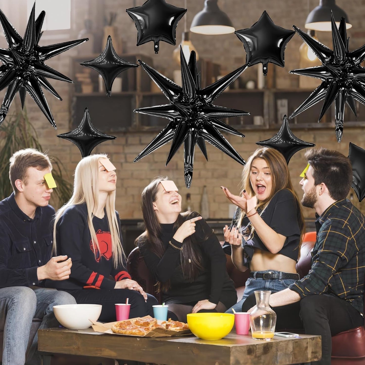 Black Star Balloon,16Pcs Star Foil Balloons Set with 22Inch Explosion Spike Cone Balloons and 10Inch Quadrangle Helium Balloon for Birthday Wedding Baby Shower and Halloween Party Decorations