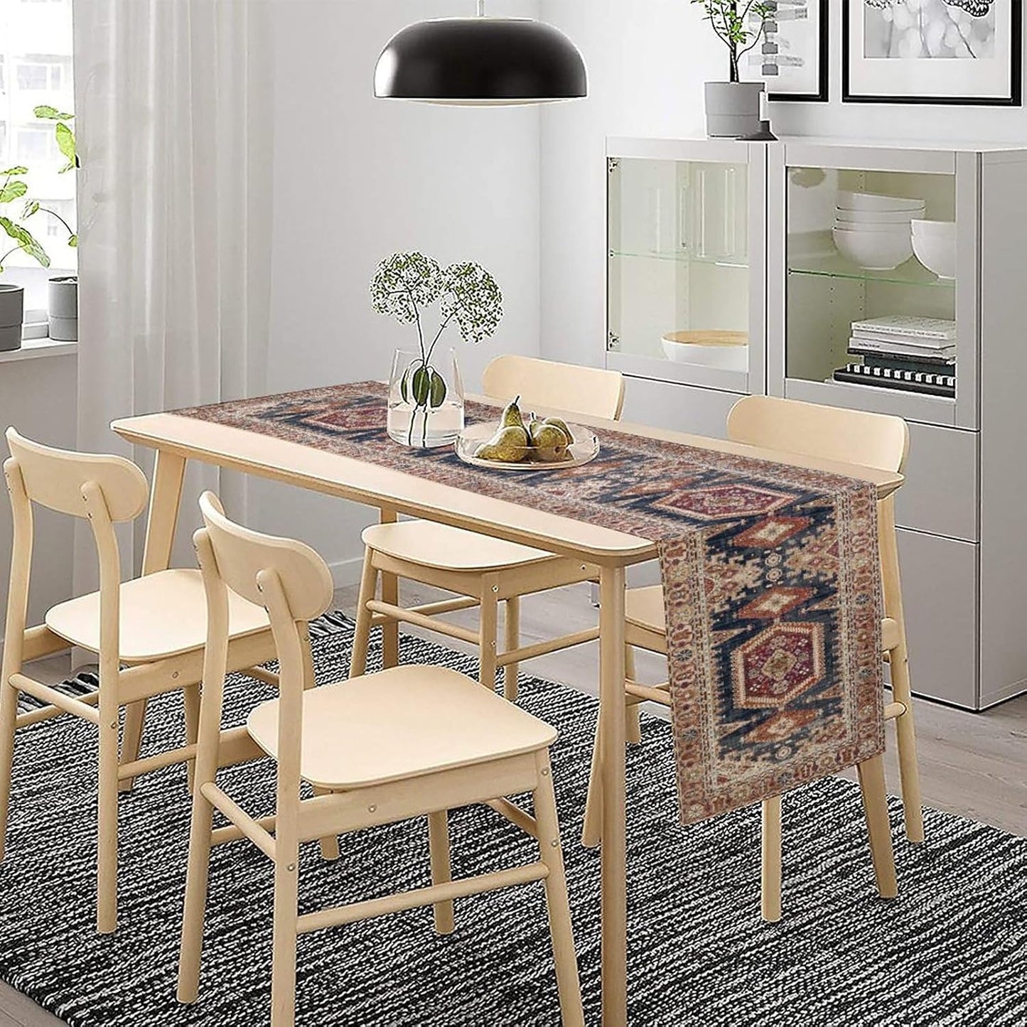 Vintage Boho Table Runner,Flower Geometric Design Rustic Farmhouse Table Runner for Home Farmhouse Kitchen Table Dining Coffee Room Garden Party Wedding Decor 13x108in