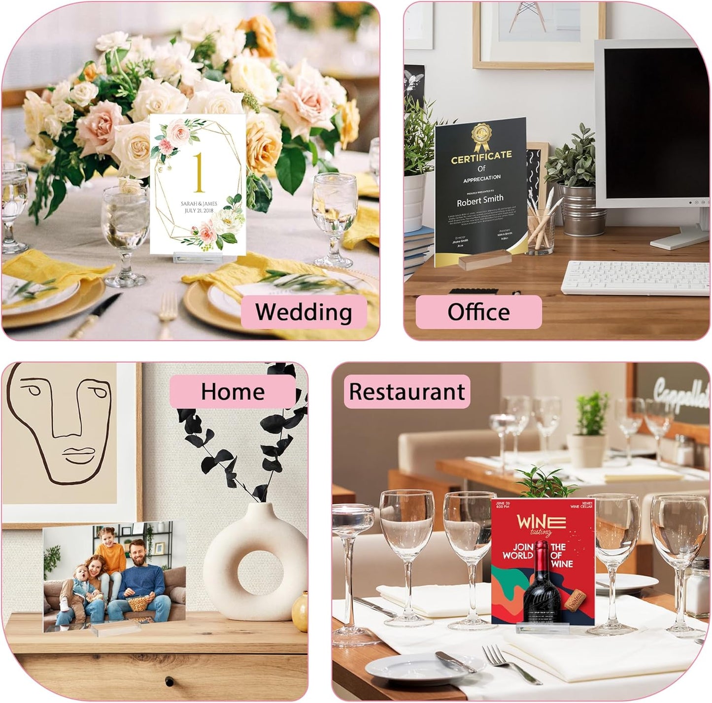 Acrylic Place Card Holders - 4 Inch Clear Table Number Holders Display Stand for Wedding Sign Name Card Menu Photos, Table Number Stands for Party Office Events Meeting Decoration, 20 Pack