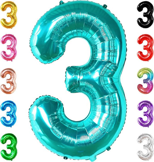 KatchOn, Teal Number 3 Balloon - Large, 40 Inch | Teal Blue 3 Balloon Number, Mermaid 3rd Birthday Decorations | Mermaid Birthday Decorations, Under The Sea Party Decorations