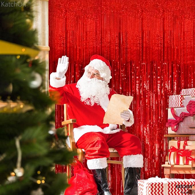 KatchOn, XtraLarge Red Streamers - 3.2x8 Feet, Pack of 2 | Red Fringe Backdrop for Christmas Decorations, Valentines Day Decor, New Years Decorations 2026 | Carnival, Casino Theme Party Decoration