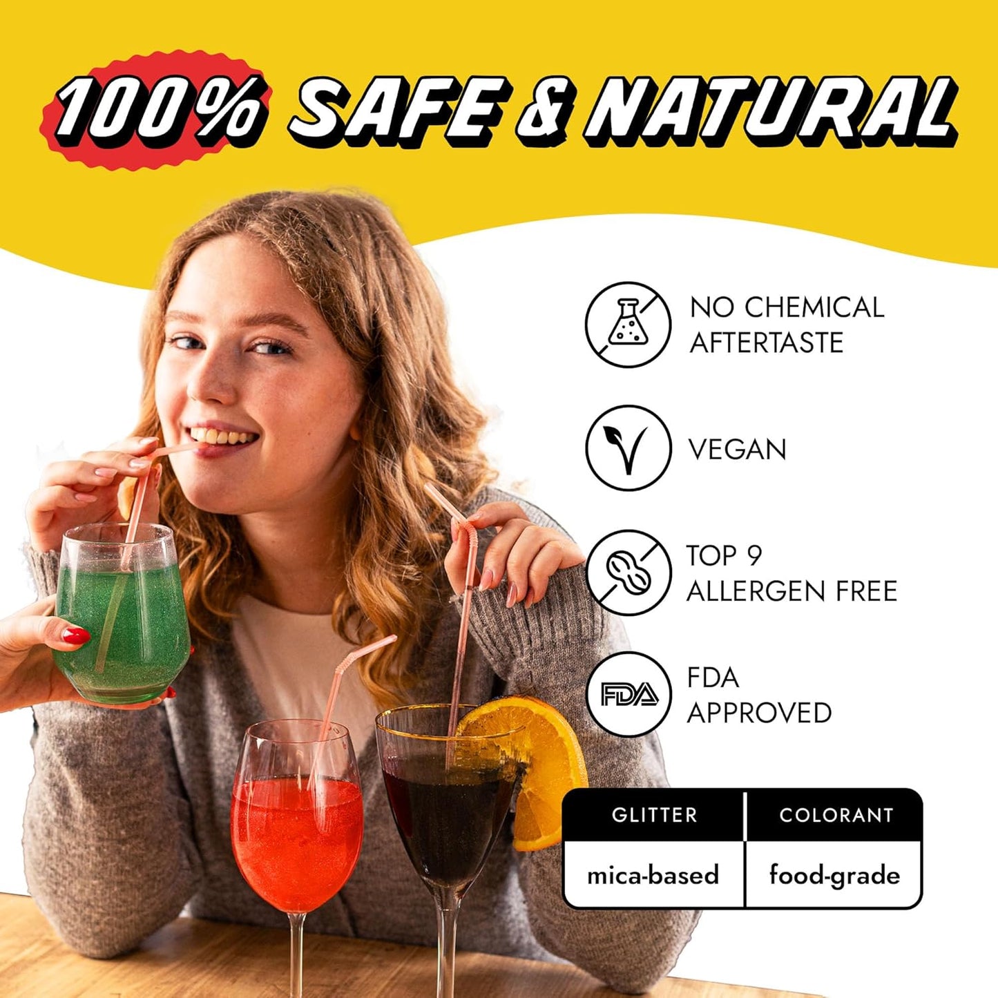 MONÉGASQUE Canary Yellow Edible Glitter for Drinks 10g – Yellow Edible Glitter for Cakes & Cocktails – Halloween Cocktail Drink Shimmer Flakes - Food Decorating & Cake Decorations Spray Dust