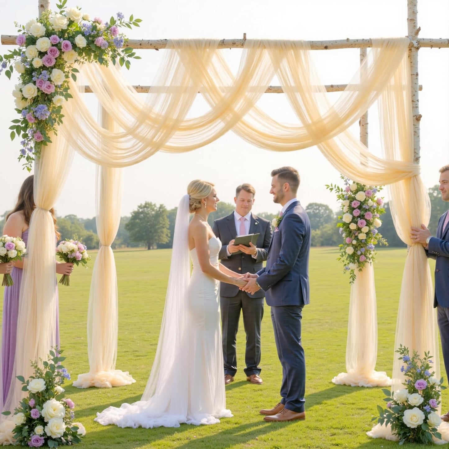 Wedding Arch Draping Fabric Backdrop 1 Panel 60" x 26Ft Champagne Drapes Curtains for Wedding Reception Sheer Tulle Backdrop Curtain for Ceremony Birthday Party Baby Shower Arbor Ceiling Decorations