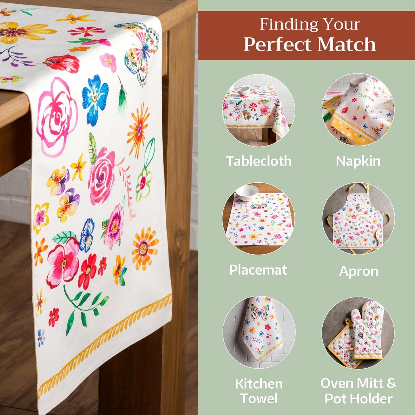 Maison d' Hermine Table runner 100% Cotton Double Layer Table Runners 72 inches long Decorative for Home Kitchen Dining Party Wedding Bridal Shower Spring Summer (Happy Florals - Sweety, 14.50" x 72")