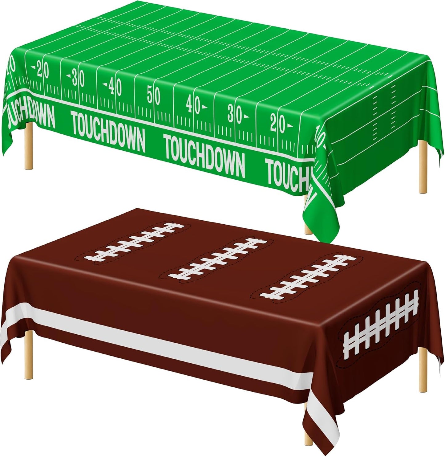 QZYL Football Party Decorations 2025, Disposable Football Tablecloth, 2 PCS Brown Green Decoration Runner, Game Day Theme Table Cloth, Plastic Table Cover for Game Day Touchdown Party Supplies