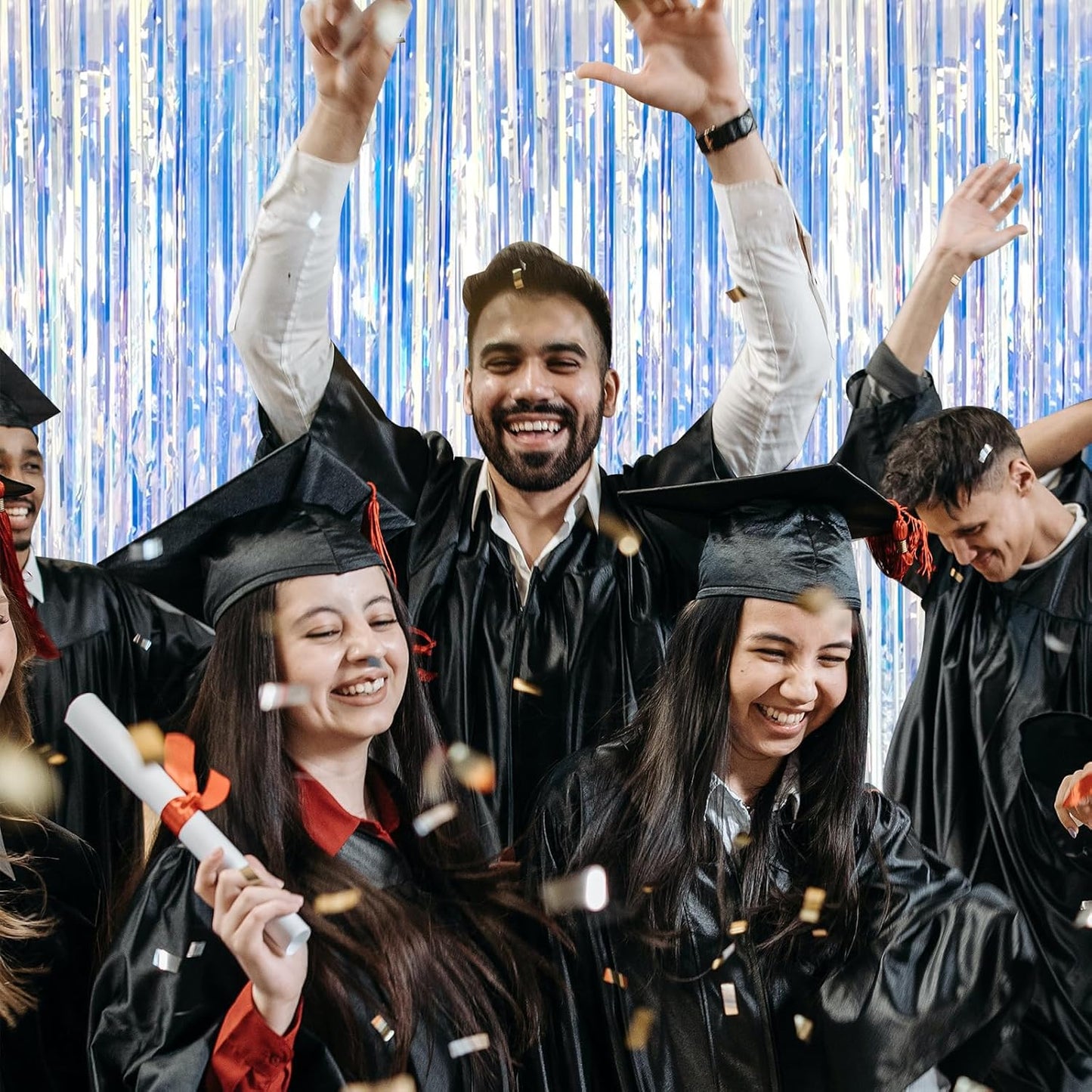 5 Pack Iridescent Party Backdrop Decorations Tinsel Curtain Birthday Decorations Foil Fringe Photo Booth Streamer Backdrop Iridescent Theme Christmas Bachelorette Graduation Party Decorations