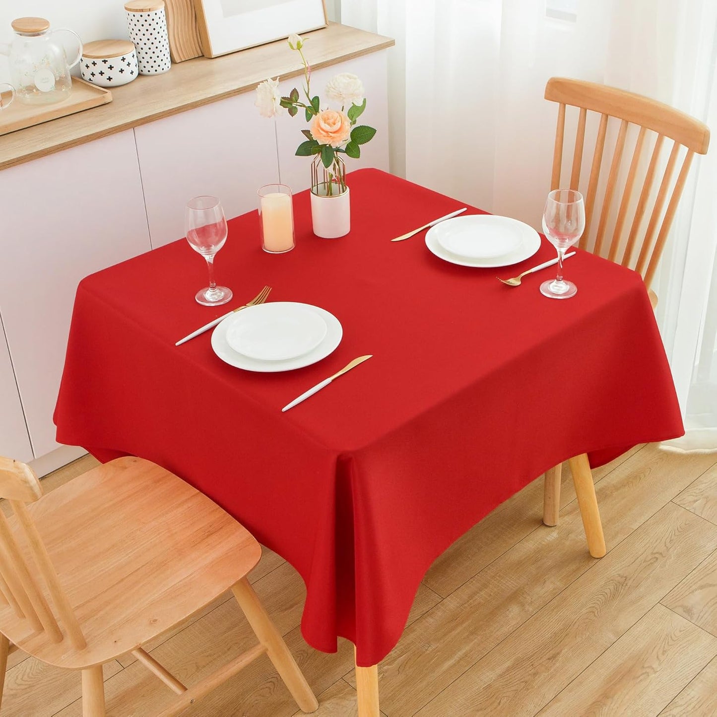 2 Pack Square Table Cloth 48X48 Inch Red Washable Fabric Tablecloth Polyester Solid Dining Table Cover for Birthday Party Dinner Holiday Outdoor Indoor