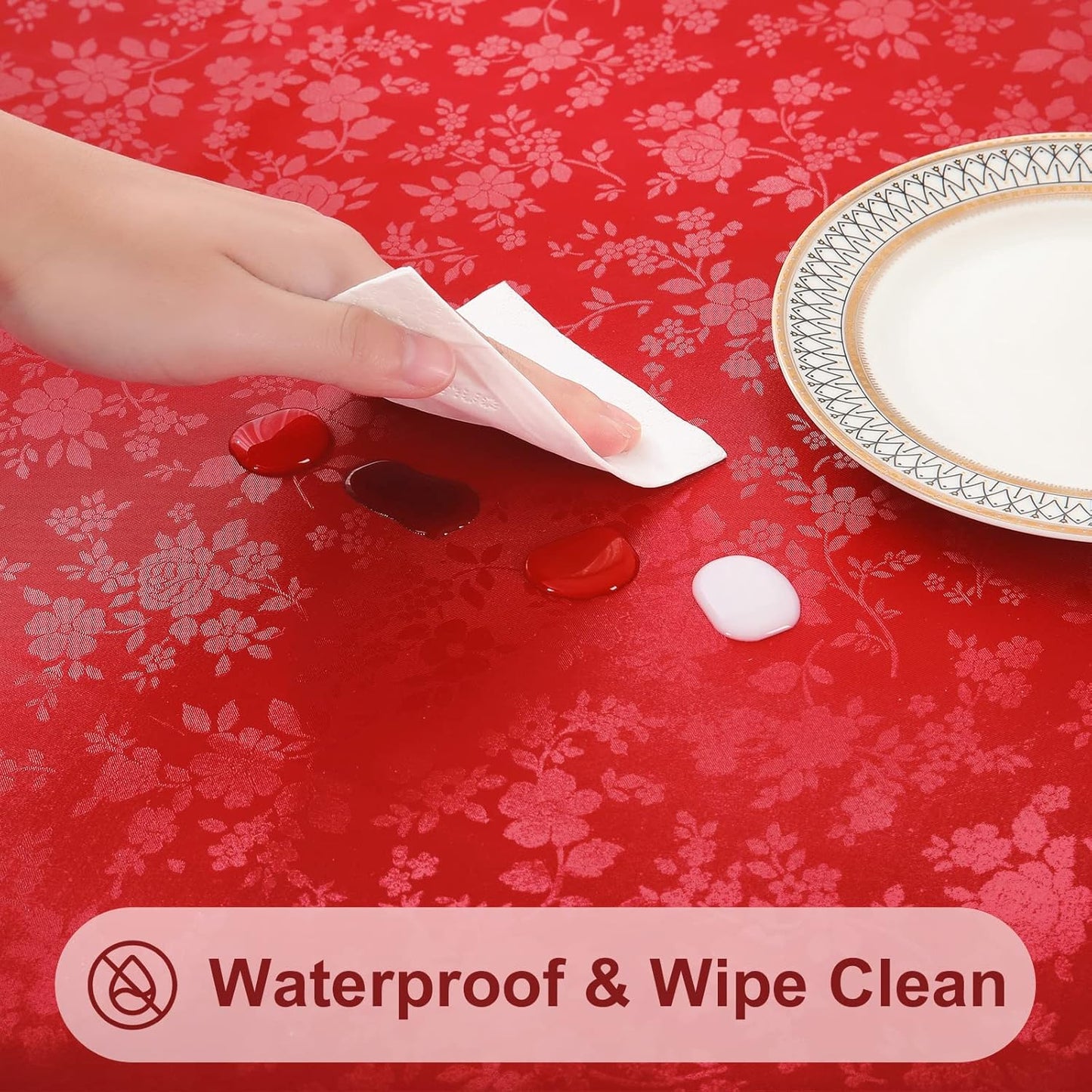 Smiry Rectangle Table Cloth, Waterproof Heavy Duty Vinyl Tablecloths, Wipeable Washable Table Cover for Kitchen and Dining Room (Red, 60" X 120")