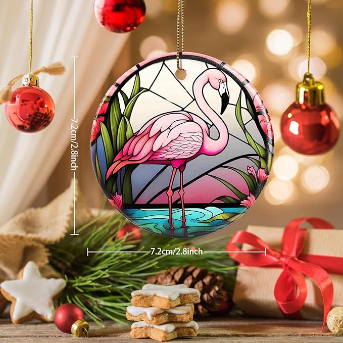 Flamingo Christmas Ornament - Ceramic Flamingo Ornament for Tree - Keepsake Gifts for Animal Lovers