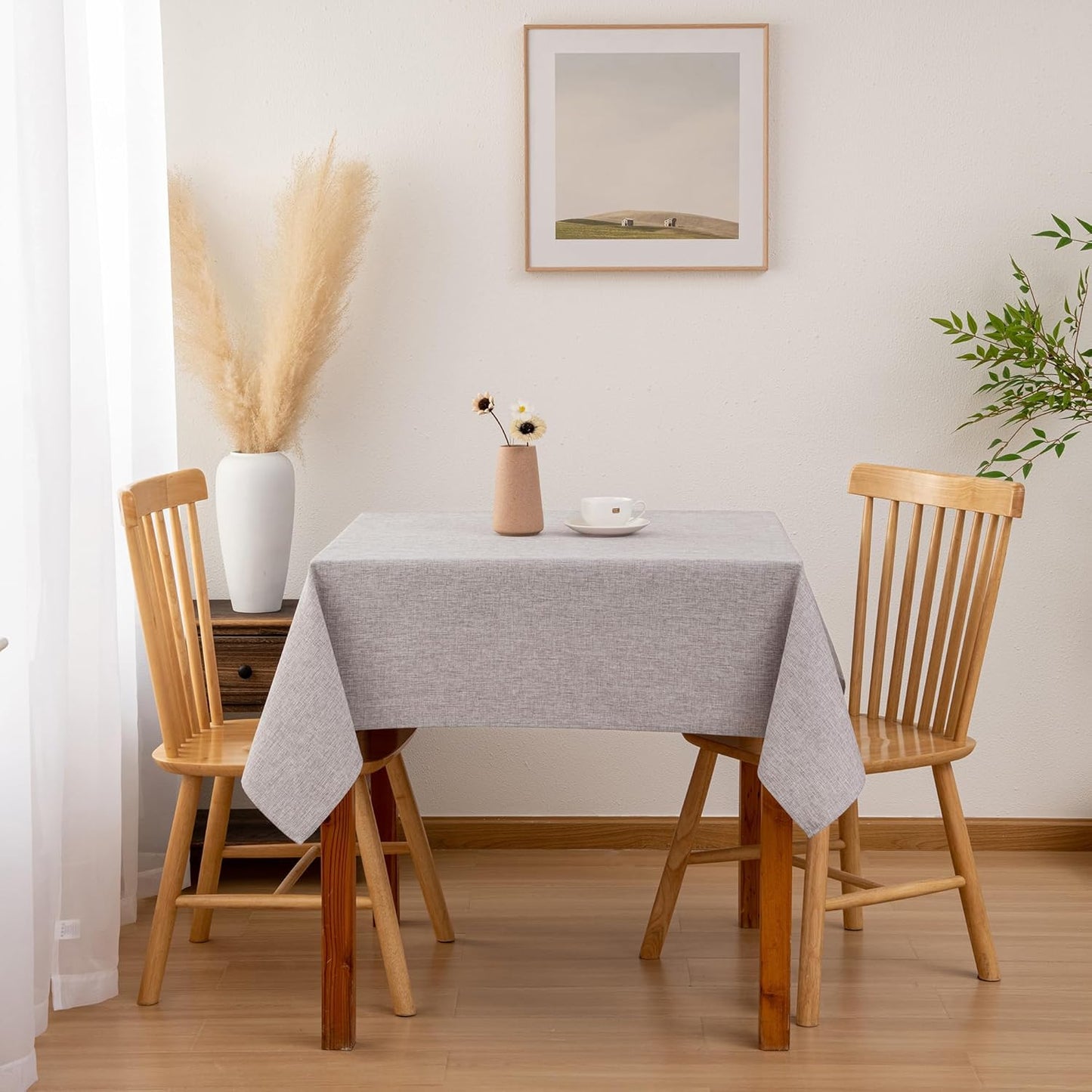 Hiasan Faux Linen Square Tablecloth - Wrinkle and Stain Resistant Washable Table Cloth for Kitchen Dining Room Holiday Table Cover for Party Dinner, Stone, 70 x 70 Inch