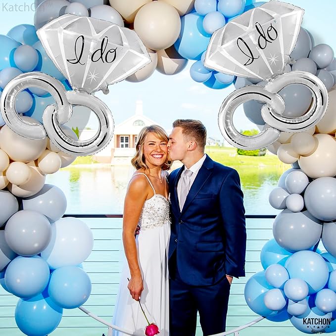 KatchOn Giant Silver Diamond Ring I Do Balloons - 40 Inch, Pack of 2 | Engagement Ring Balloon for Silver Engagement Party Decorations