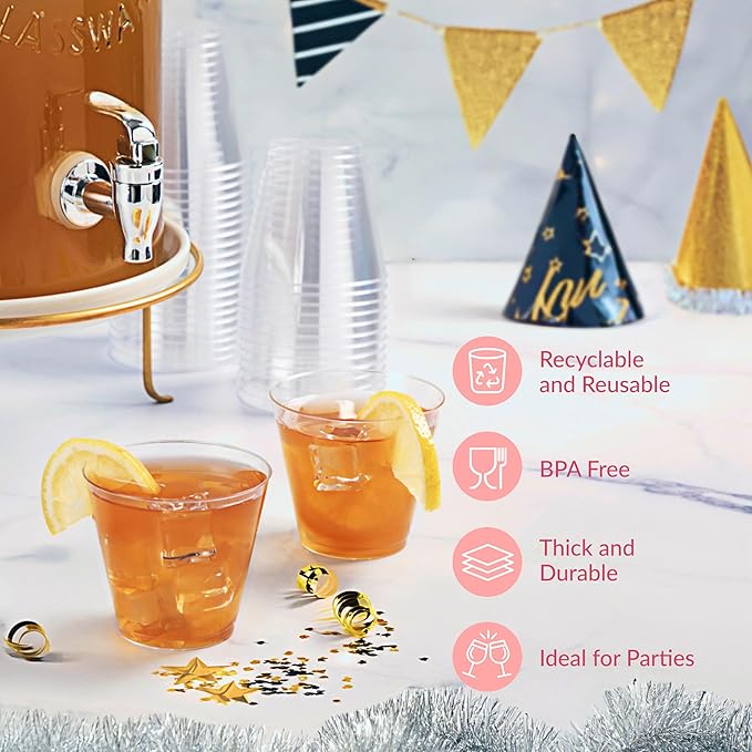 Prestee Disposable Shot Glasses 1 oz - 100 Pack Clear Plastic Shot Glasses for Party, Mini Jello Shot Cups, Small Plastic Cups for Tastings, Condiments, Snacks, and Cocktail Sampling