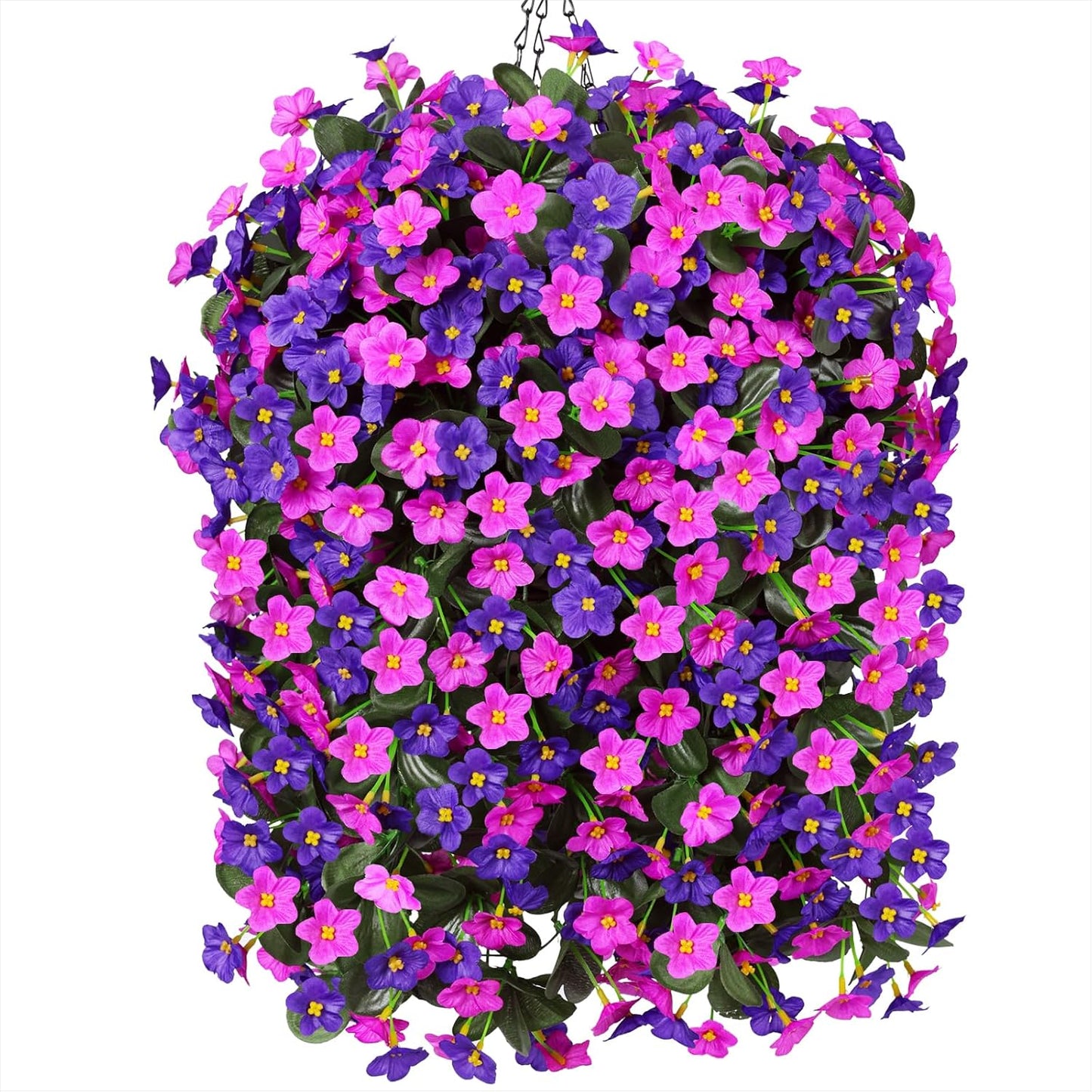 Artificial Fake Hanging Flowers with Basket for Outdoor Decoration,UV Resistant Faux Silk Dark Purple and Fuchsia Orchid Flowers Vines in Planter Realistic Hanging Baskets for Home Porch Garden