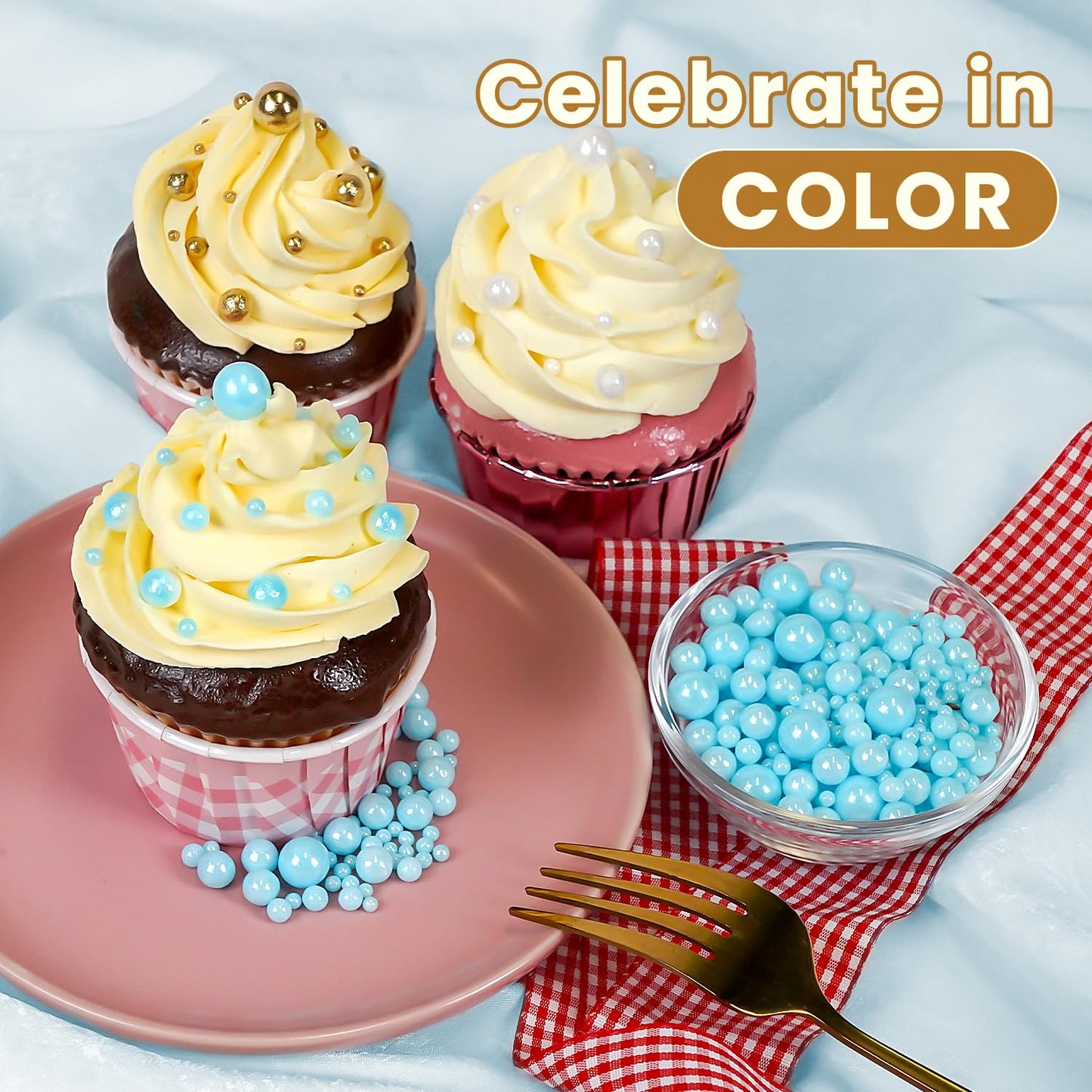 Edible Blue Pearl Sprinkles, Edible Sugar Sprinkles, Blue Pearls for Cake Decorating, Cupcake Toppers, Cake Decorations, Wedding Party Supplies, 180g/6.35oz