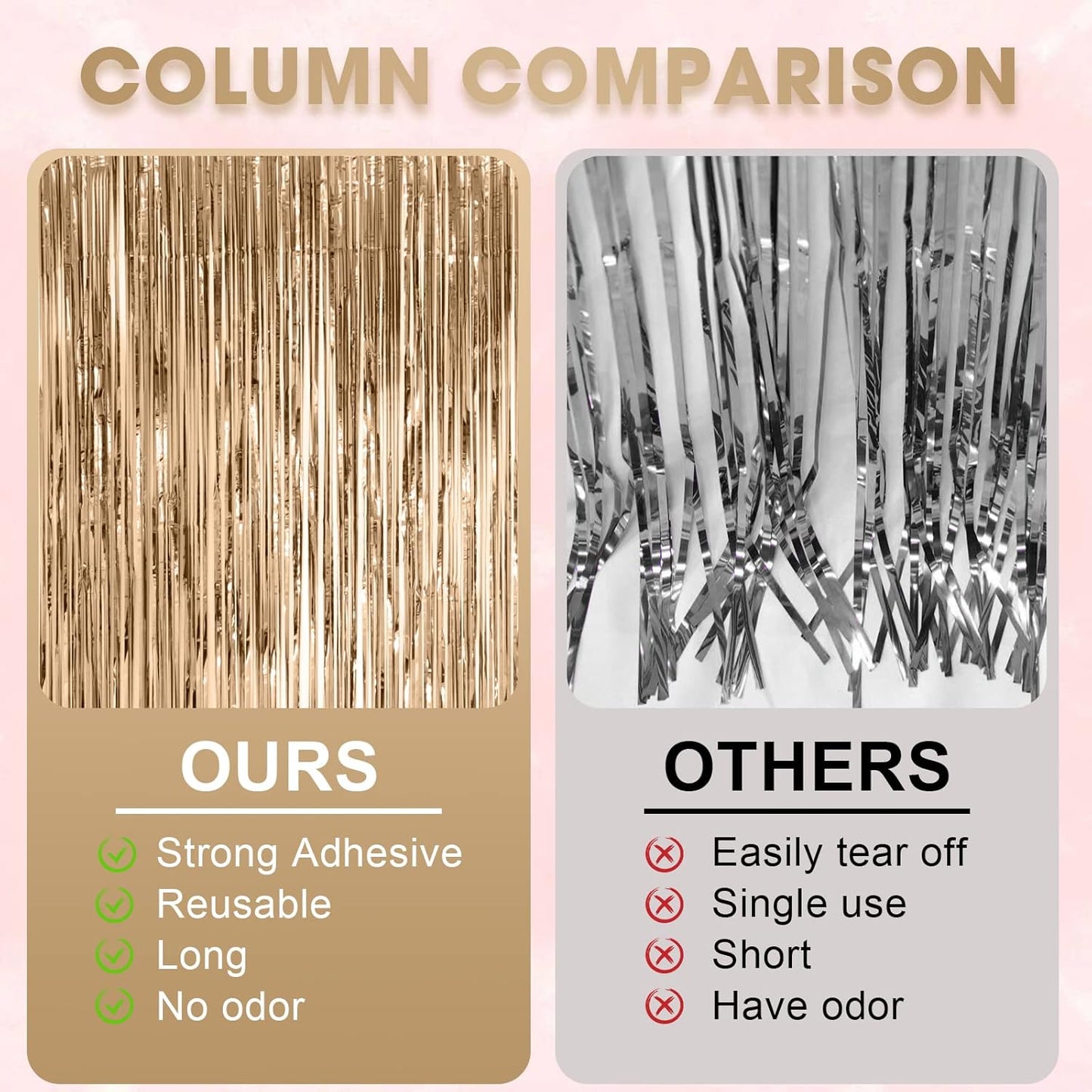 4 Pack Champagne Foil Fringe Backdrop Curtains, Tinsel Streamers Birthday Party Decorations, Fringe Backdrop for Graduation, Baby Shower, Gender Reveal, Disco Party