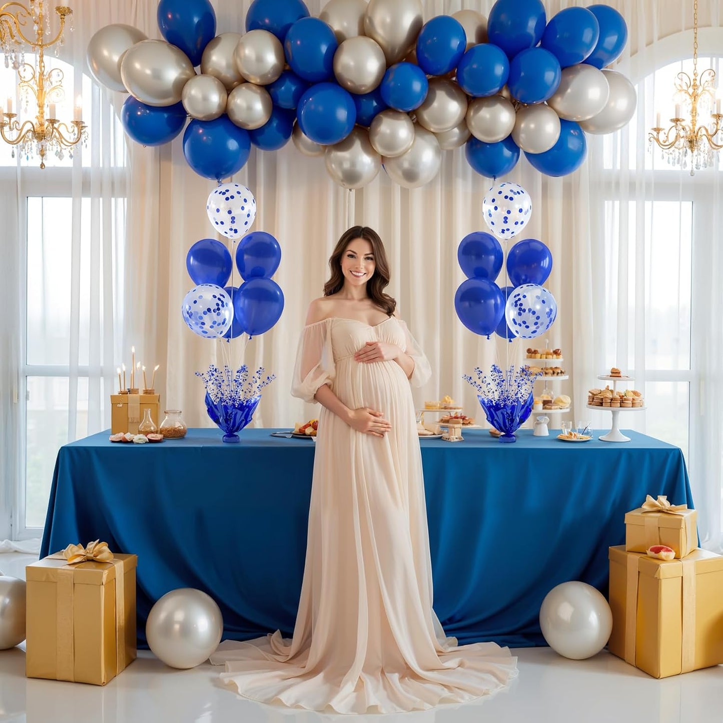 6 Set Blue Balloon Table Centerpieces for Birthday Parties, Balloon Stand Kit with Blue Balloons for Table Decoration