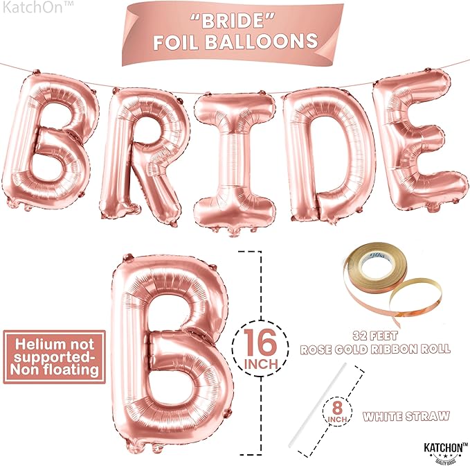 KatchOn, Bride Balloons Rose Gold - 16 Inch | Bachelorette Party Decorations | Rose Gold Bride Balloon for Pink Bridal Shower Decorations | Bridal Shower Balloon | Bachelorette Balloons
