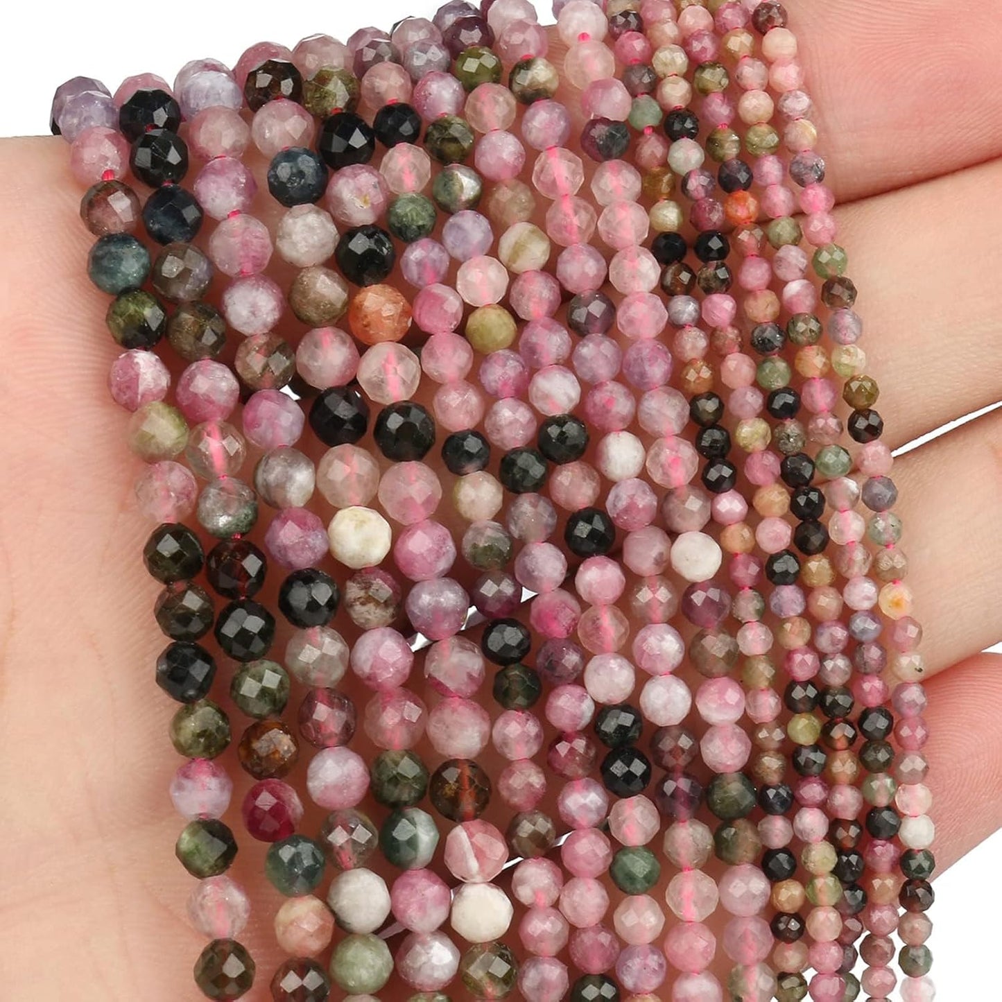 Song Xi 90pcs 4mm Natural Tourmaline Gemstone Beads Faceted Round Loose Stone Beads for Jewelry Making