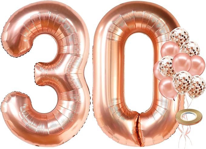 KatchOn, Rose Gold 30 Balloon Numbers - Giant, 40 Inch | Rose Gold 30 Balloons With Confetti Balloons | 30th Birthday Decorations for Women | Number Balloons for 30th Anniversary Decorations