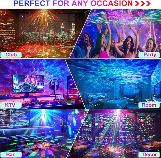 Party Disco Ball, Dj Disco Light Strobe Dance Sound Activated with Remote Control Stage Rave Karaoke Light Ocean Star Projector for Club Parties KTV Christmas Halloween Décor Birthday Glow Party