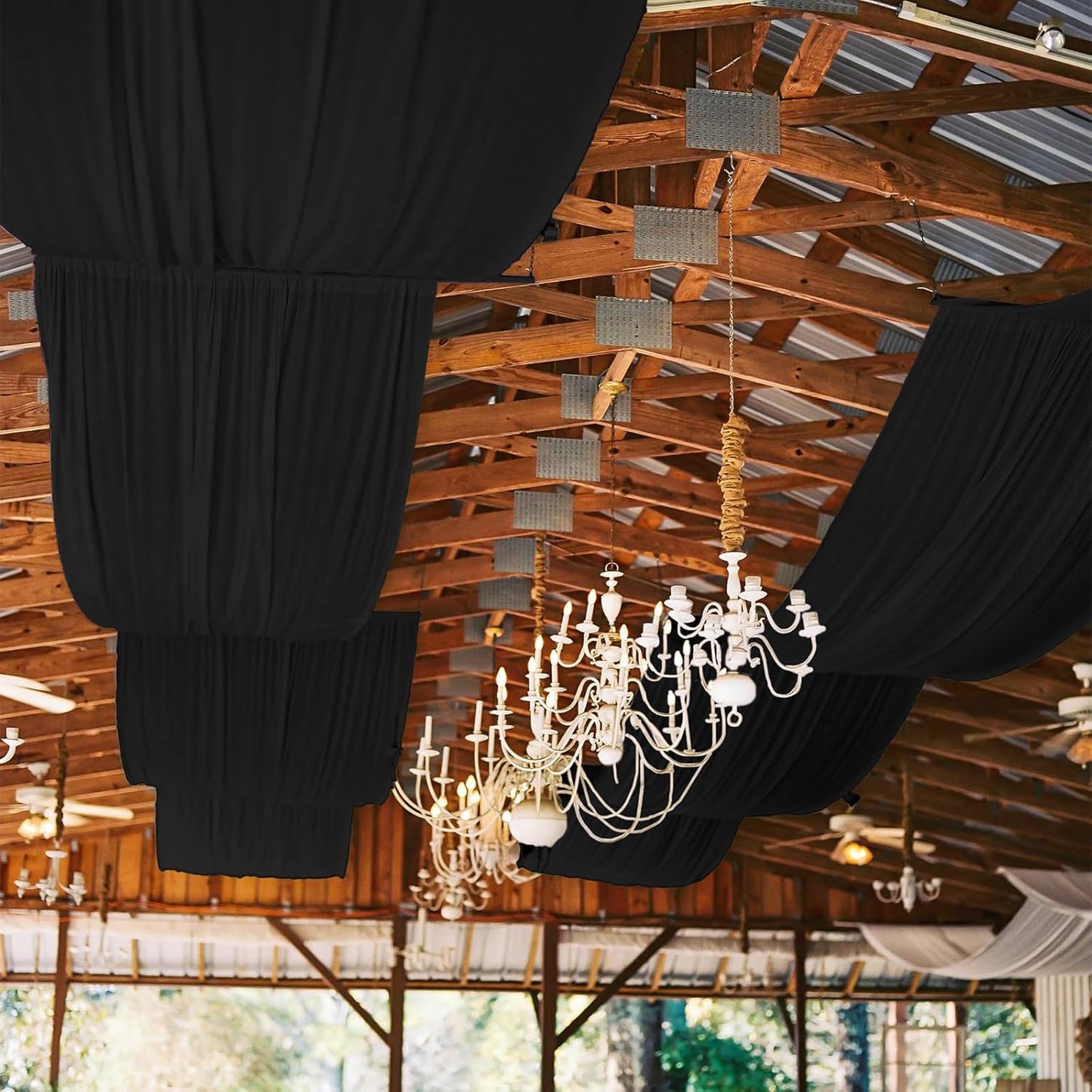 6 Panels Black Ceiling Drapes for Wedding, 5ftx10ft Ceiling Drapes Cheesecloth Sheer Fabric Curtain Wedding Arch Draping Fabric Romantic Ceilings Decorations for Weddings Party Ceremony Stage