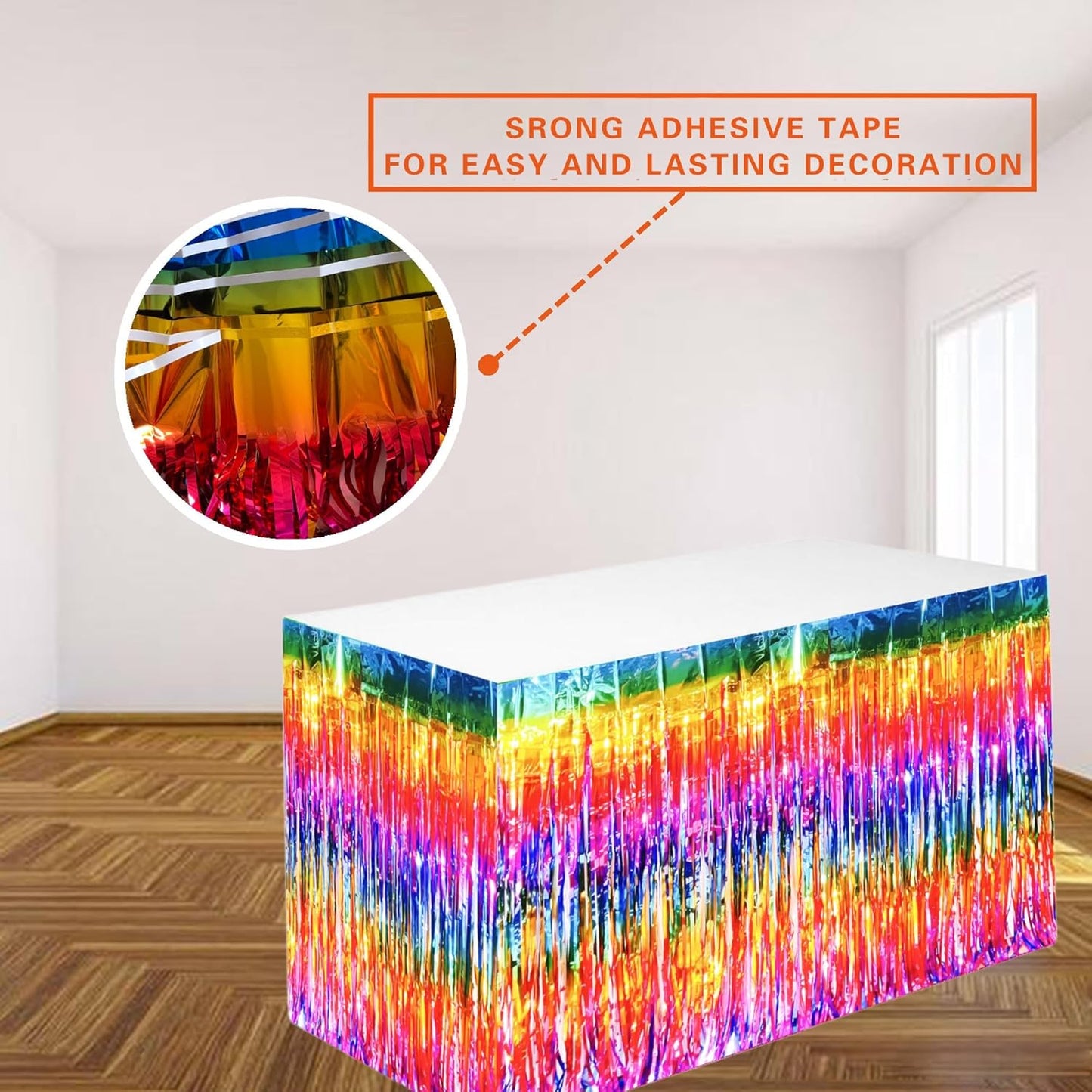 Rainbow Streamers Party Decorations, 2 Packs Gradient Rainbow Table Skirts Metallic Foil Fringe Tinsel for Birthday Unicorn Pride Gay Fiesta Graduation Float Parade Party Supplies - 29x108 Inch