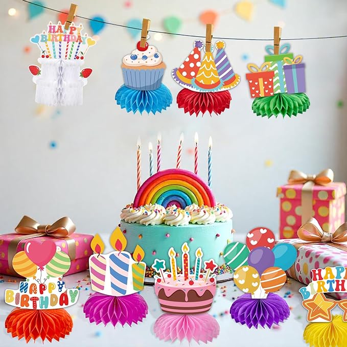 kockuu Kids Birthday centerpieces for tables - 12pcs Colorful Happy Birthday Table Decorations Paper Honeycomb Kids Party Decor Supplies