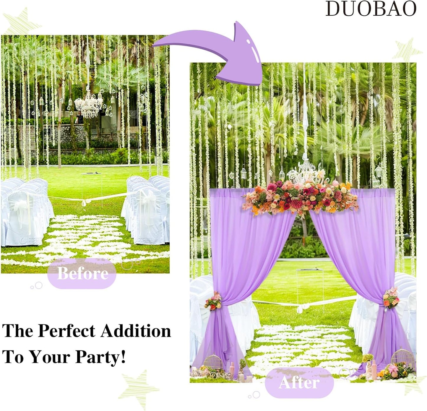 DUOBAO Lavender Wedding Backdrop Curtain Panels Photography Backdrops Drape 2-Pack 58"x96" Light Purple Sheer Chiffon Drapes for Ceremony Living Room Window Decor