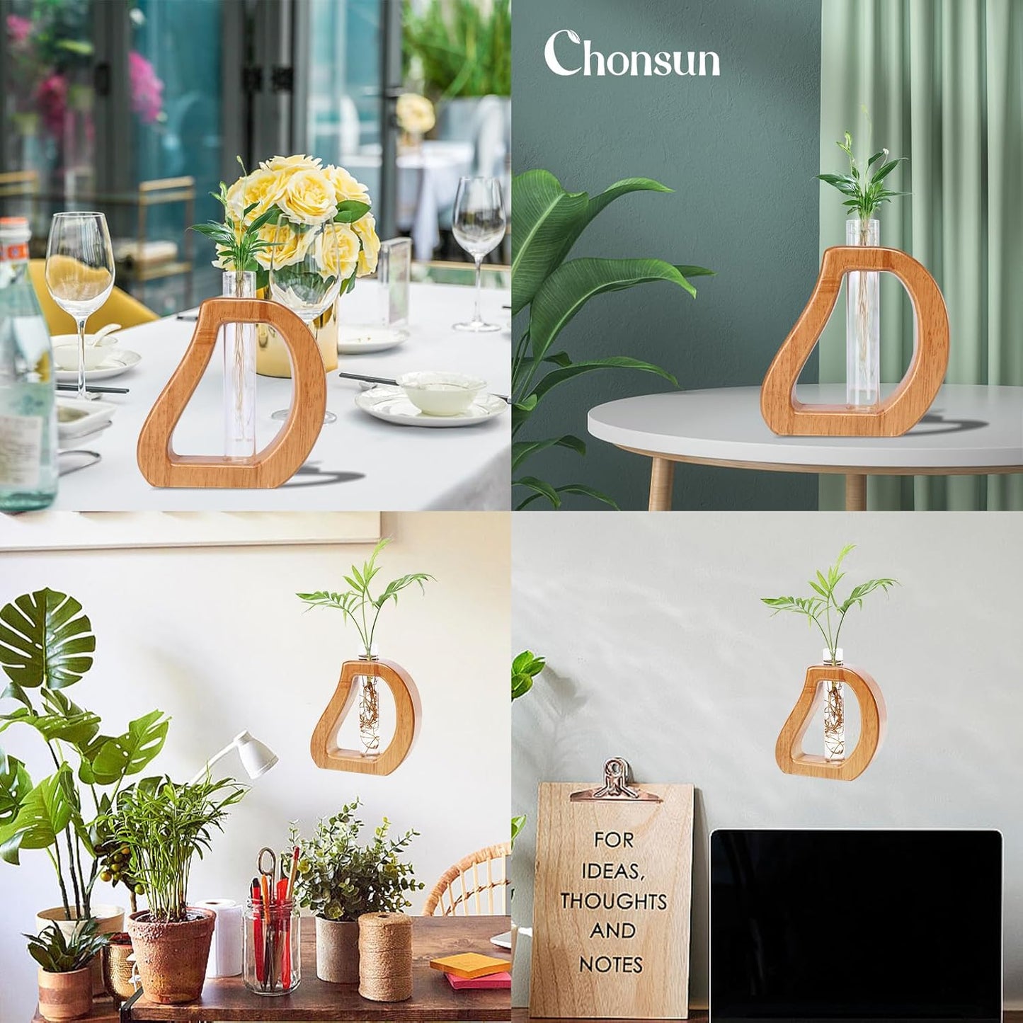 Plant Propagation Stations Wall Hanging Terrariums Home Decor Plants Glass Test Tube Planter with Wooden Stand for Plant Lover Gifts