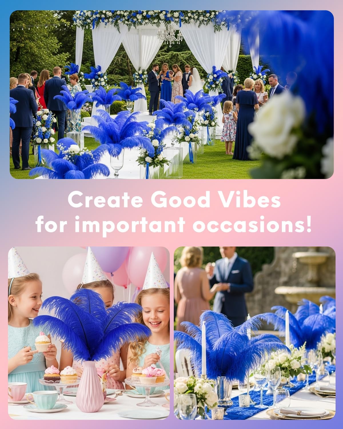 NEWONG 30pcs Royal Blue Ostrich Feathers Natural Bulk 11-14inch(28-35cm) Vase Craft Wedding Home Party Centerpieces Christmas Day Decoration