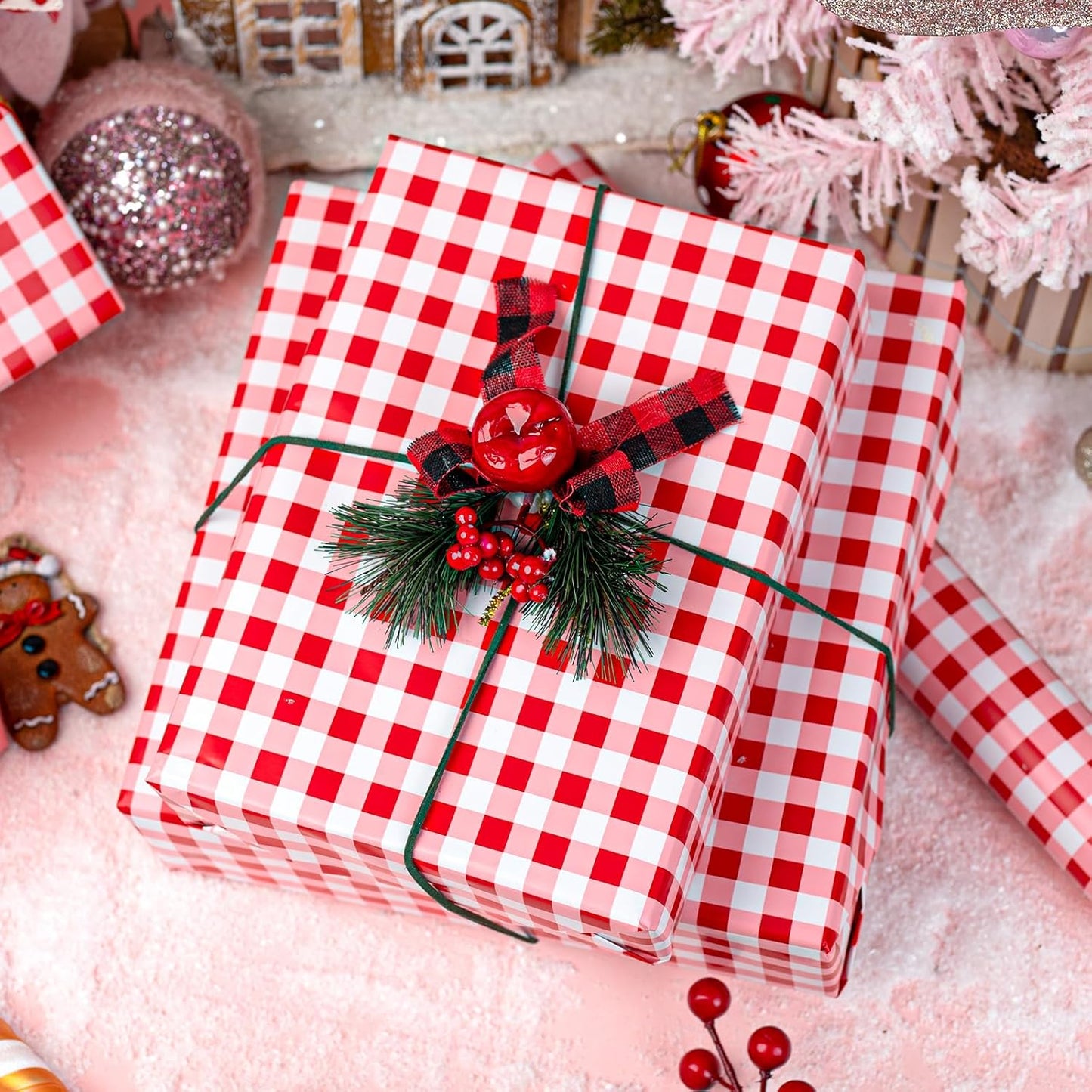 Burymento Red Checkerboard Wrapping Paper, Gift Wrap for Birthday, Valentines, Mothers day, Graduation, Wedding, Fathers day, Baby Shower, Christmas (17in x 32.8ft)