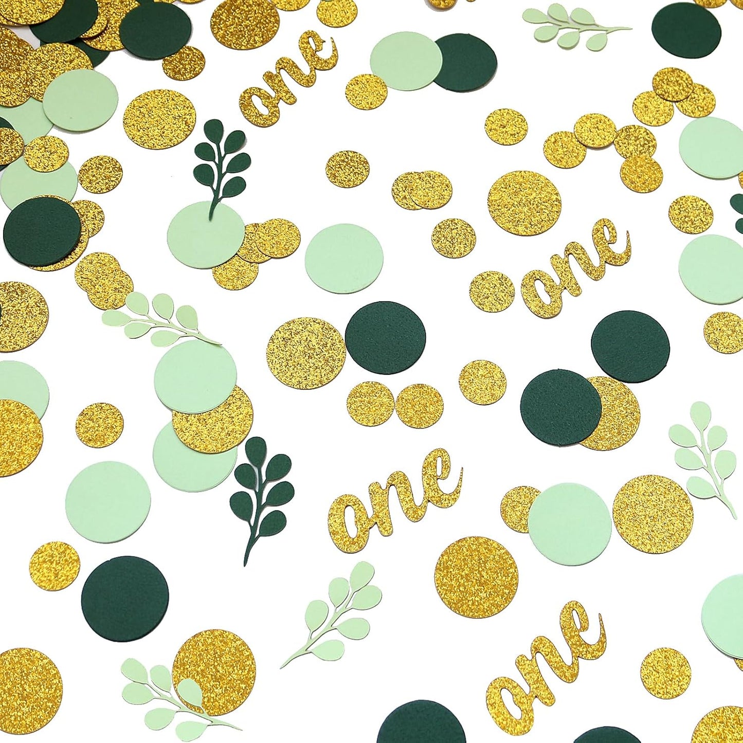 300PC Gold Glitter and Sage Green First Birthday Decorations for Girl/Boy Greenery Happy 1st Birthday Confetti for Table for Baby One Year Old Party Decor Supplies