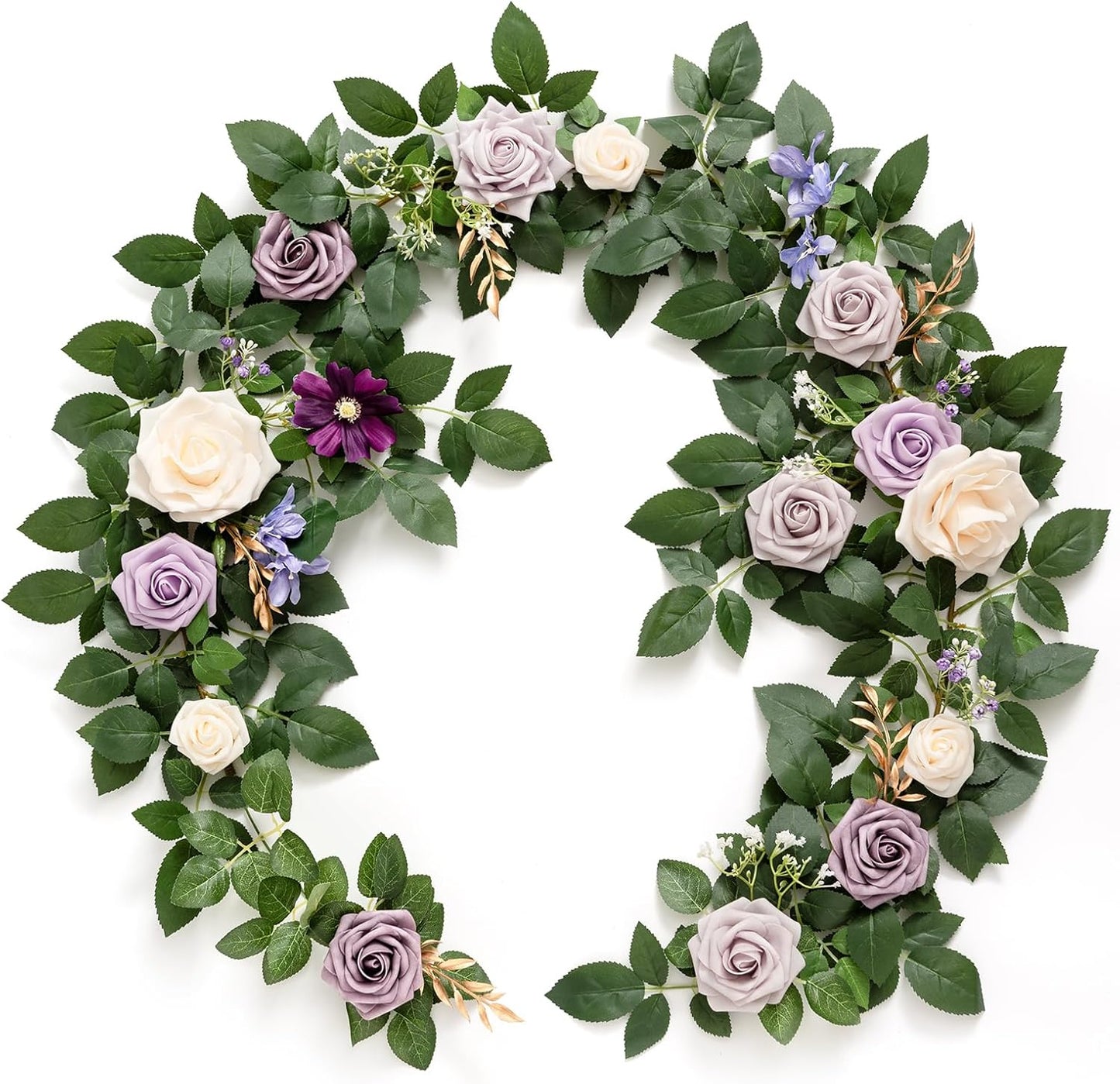 Ling's Moment 5FT Light Purple Artificial Flower Arch with Rose Leaves and Lilac for Wedding Party Backdrop Decor