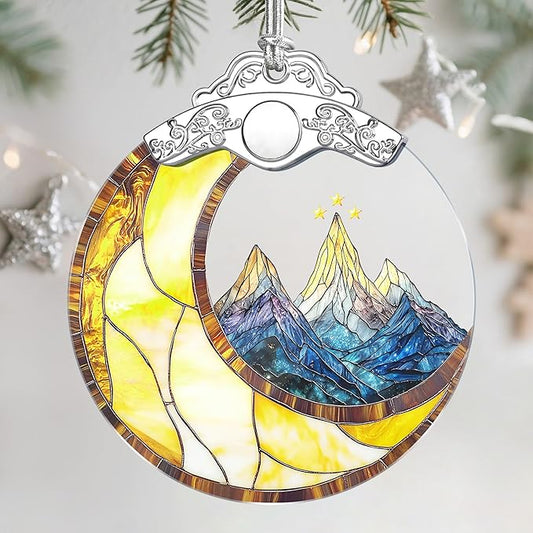 Moon & Mountain Christmas Ornament – Christmas Tree Ornament & Holiday Decor, Gifts for Nature Lover, Holiday & Xmas Gift