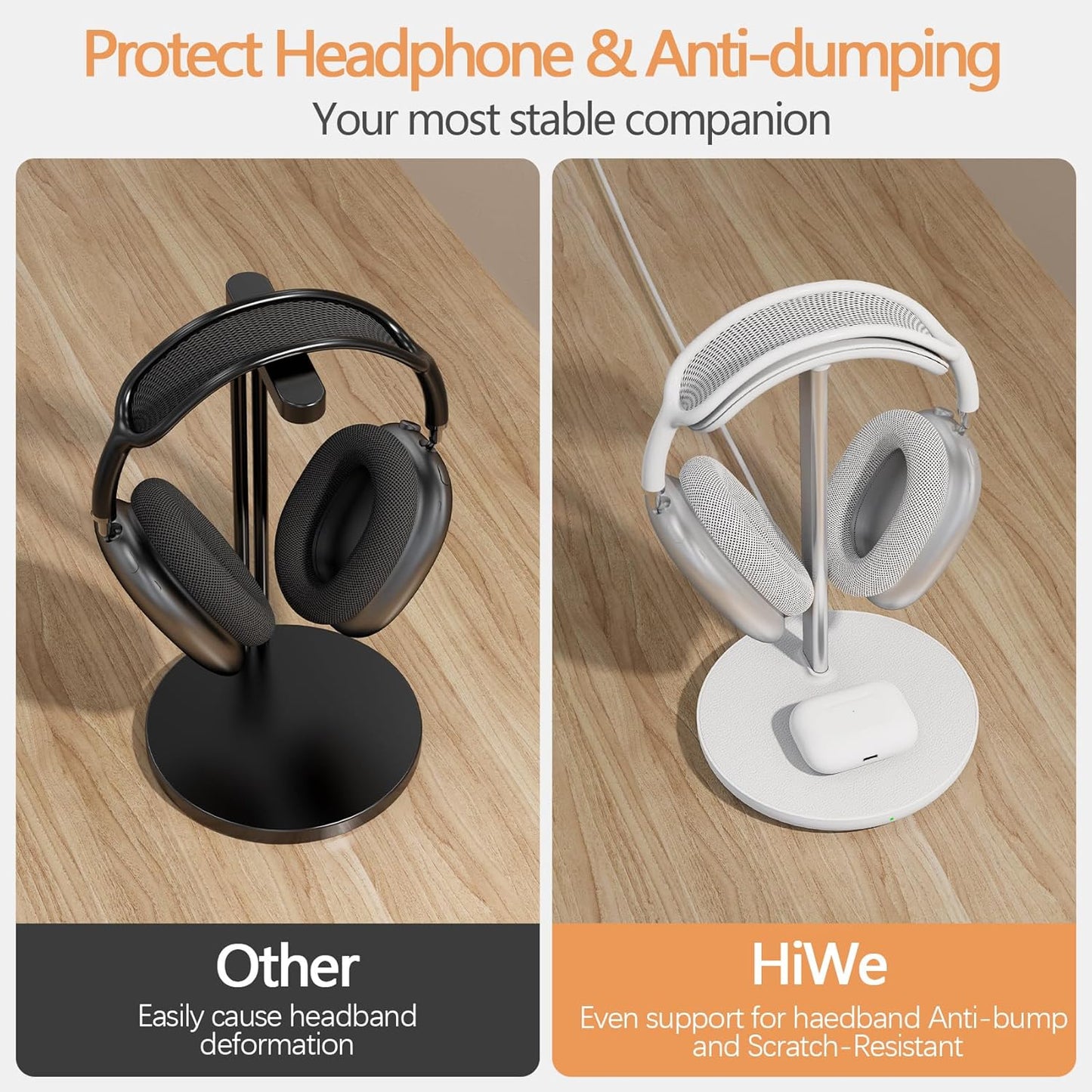 Headphone Stand with Wireless Charger, Gaming Headset Holder Hanger Rack 2 in 1 Wireless Charging Station Dock for iPhone 15/14/13/12/11 Series, AirPods Pro/3/2 and Desk All Headphones, White