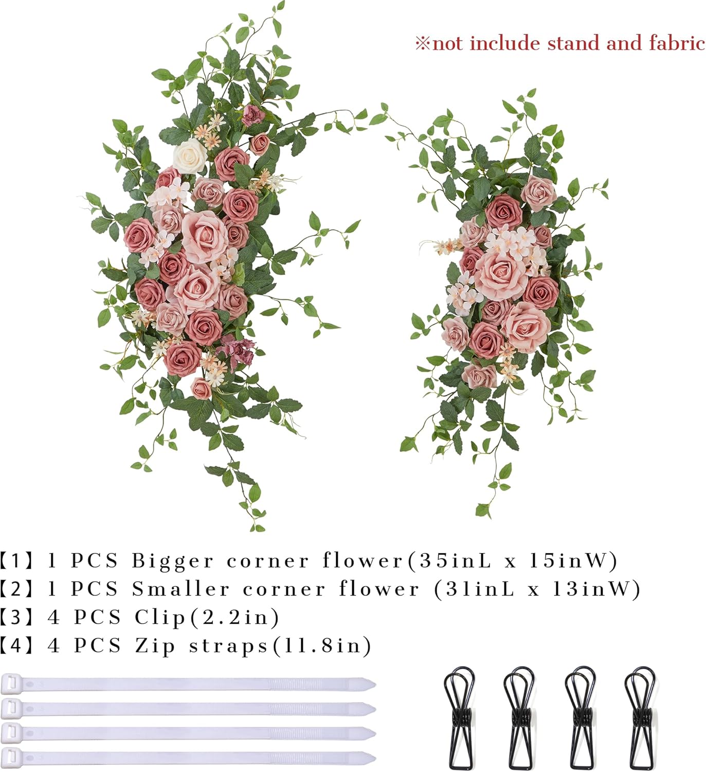 Arch Flower Kit of 2 - Artificial Floral Swag for Wedding Welcome Sign, Reception Ceremony Signs, Chair Decor (Dusty Rose)