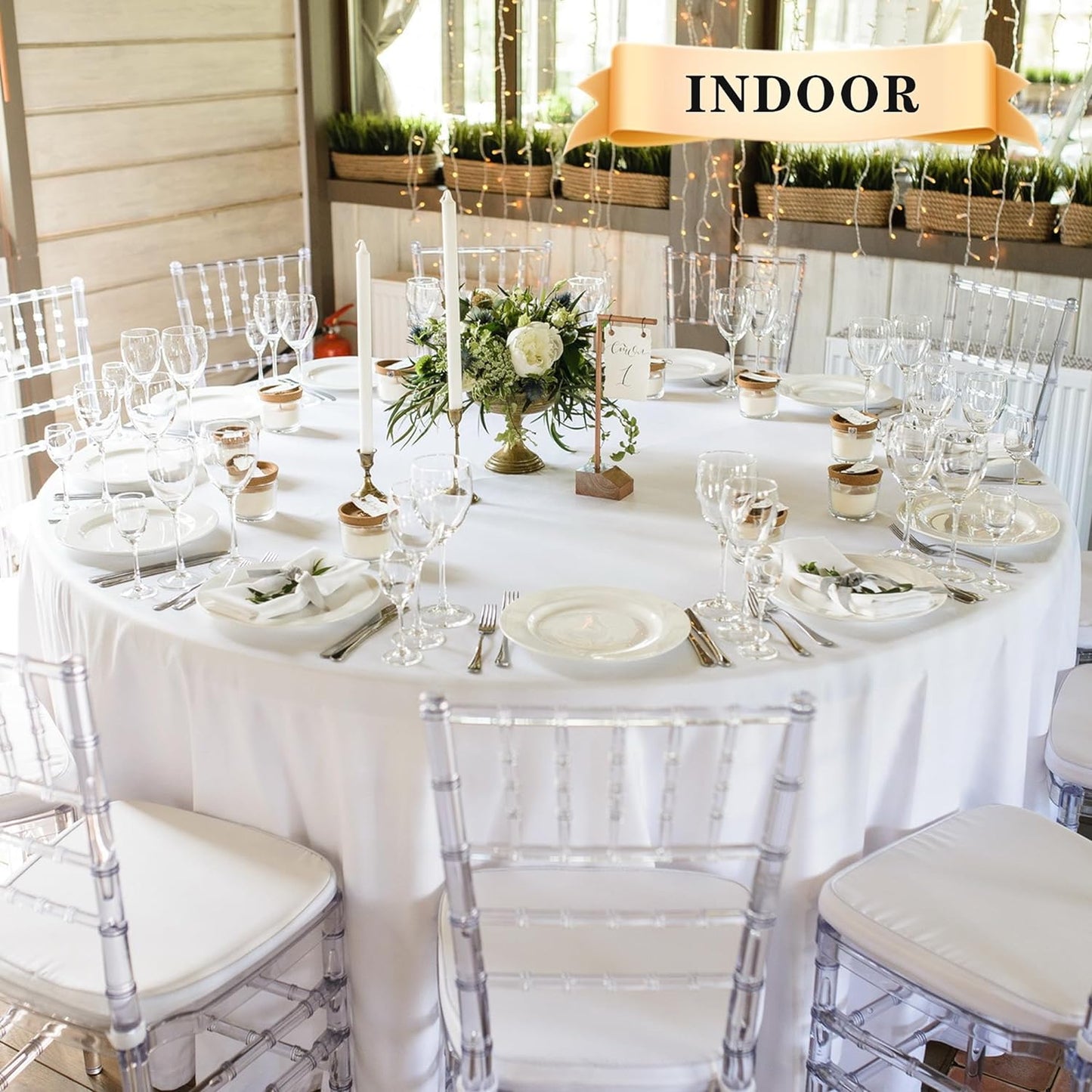 sancua 6 Pack Round Tablecloth 108 Inch White, Stain and Wrinkle Resistant Table Cloth - Washable Polyester Table Cover for Dining Tables, Buffet Parties and Camping