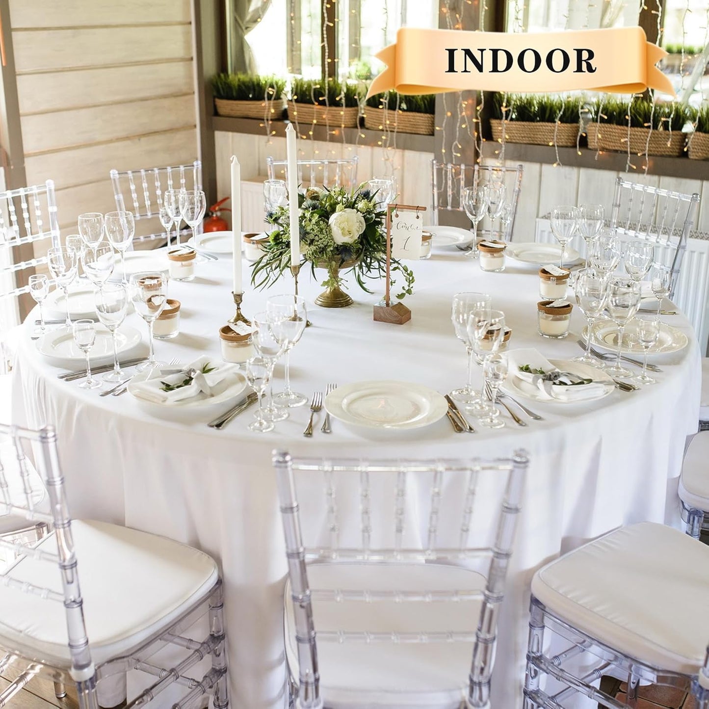 sancua 8 Pack Round Tablecloth 90 Inch White, Stain and Wrinkle Resistant Table Cloth - Washable Polyester Table Cover for Dining Tables, Buffet Parties and Camping