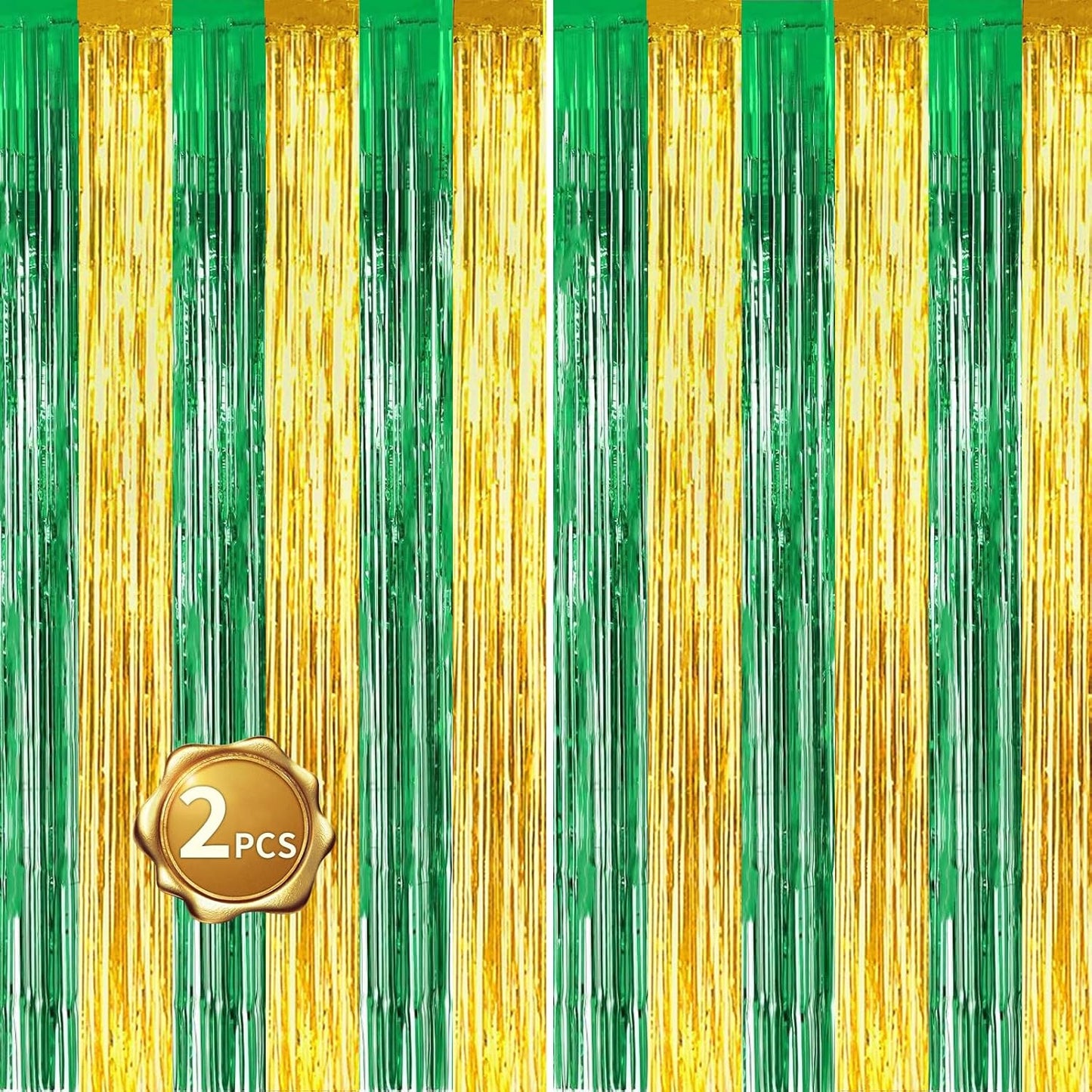 BEISHIDA 2Pcs Green Gold Door Streamers Congrats Grade 2025 Decoration Backdrop Foil Fringe Tinsel Party Streamers Curtains Backdrops for Birthday 2025 Graduation St Patrick's Day (3.28 ft x 6.56 ft)