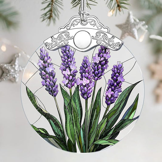 Christmas Ornaments: Stained Glass Ornament, Christmas Tree Ornament, Hanging Ornaments for Home Decor & Xmas Tree Decorations – Exquisite Holiday Decor, Gifts & Holiday Present - Lavender Flower