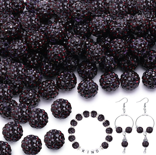 200pcs 10mm Dark Purple Rhinestone Beads for Jewelry Making, Shiny Round Shamballa Disco Ball Beads, Sparkle Crystal Clay Christmas for Bracelet Baseball Necklace Earring Crafting and DIY